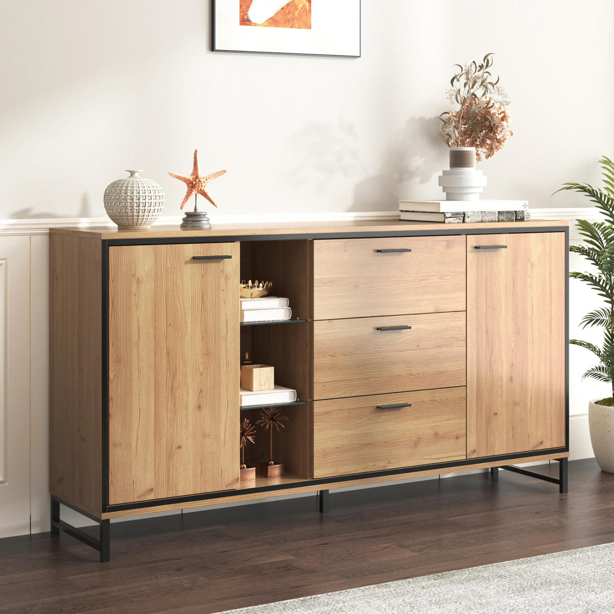 SIDEBOARD Holzoptik 3 Schubladen - Naturfarben, Holzwerkstoff (160/85/40cm) - LEBENLANG