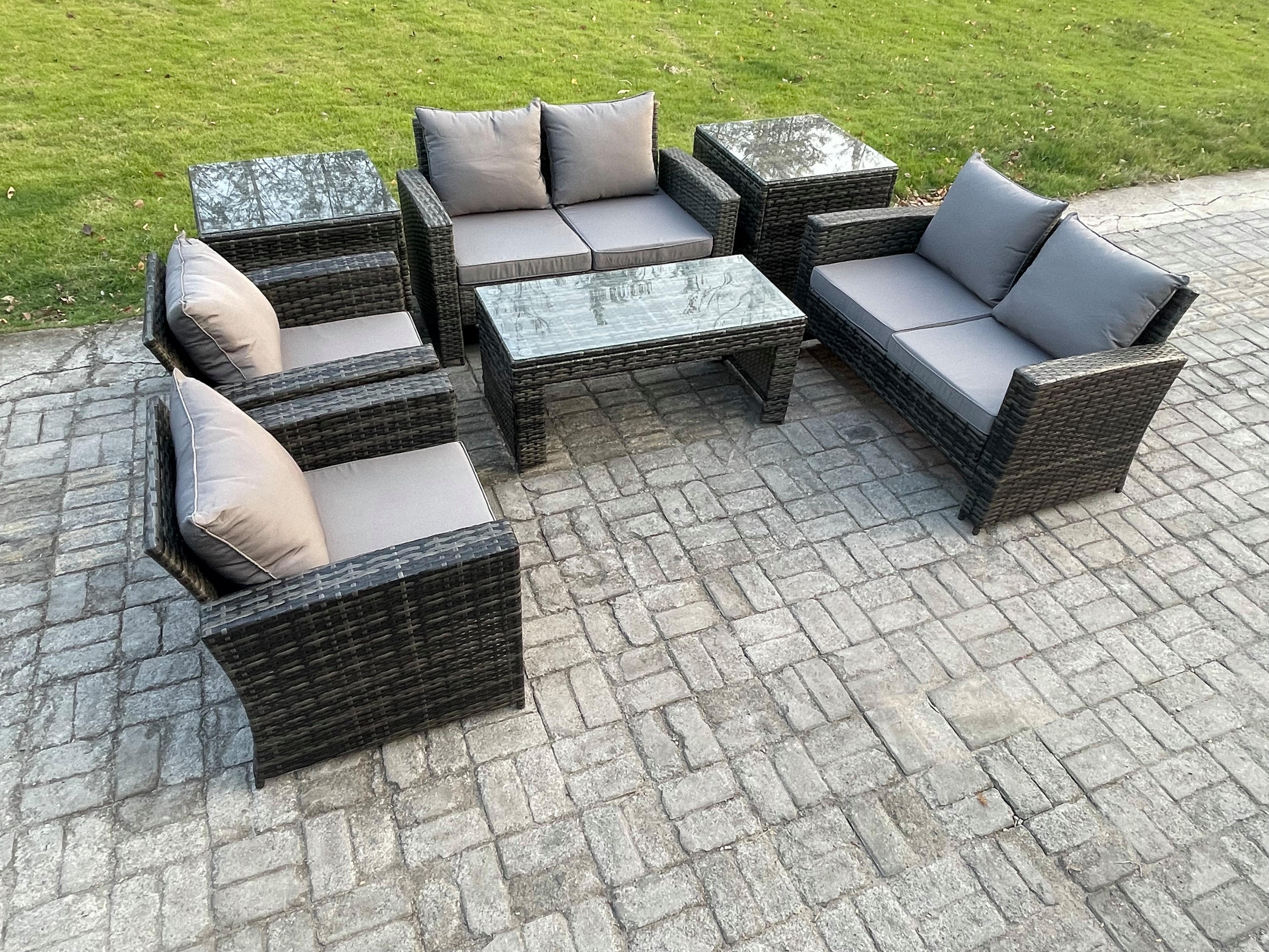 GARTENMÖBELSET Polyrattan Dunkelgrau 6-Sitzer - Dunkelgrau, Metall - Fimous