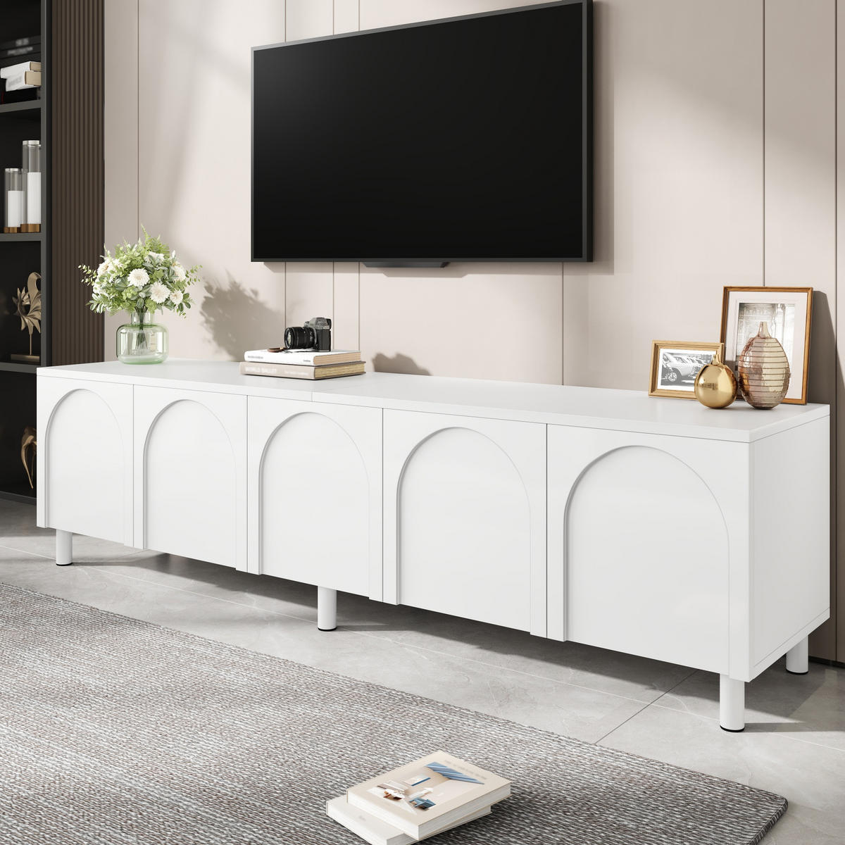TV-SCHRANK Lowboard 5 Türen Metallfüße modern Stauraum - Weiß, Holzwerkstoff (38/45/180cm) - FLIEKS