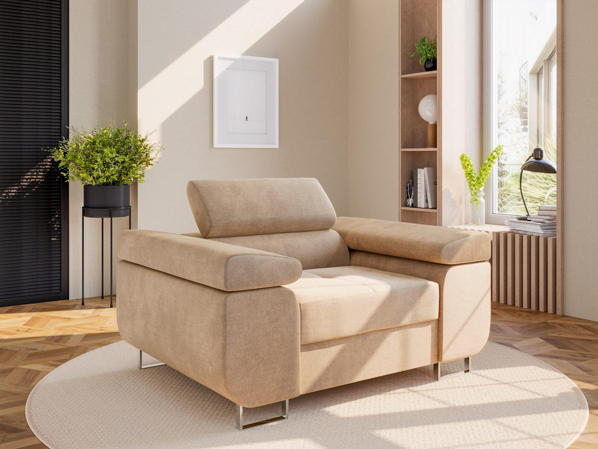 SESSEL VEMO SOLO, in Beige, Velours-Stoff - Beige, Textil (135/88/100cm) - Barchello
