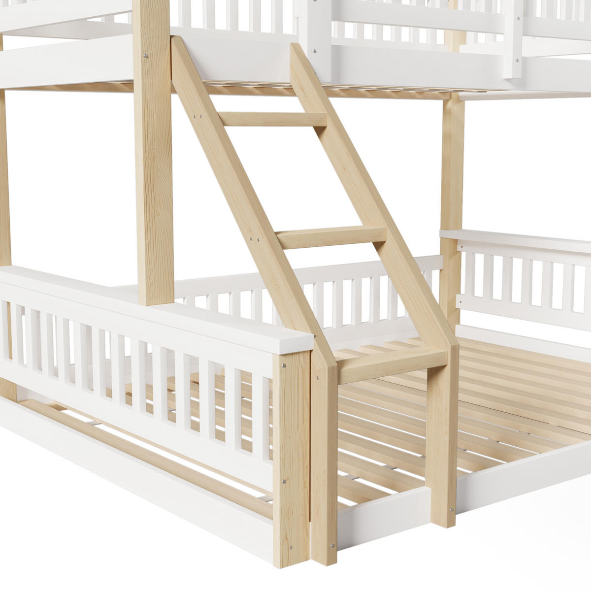 BETT Etagenbett Weiß + Natur 90x200/140x200 cm - Naturfarben, Holz (90/200cm) - ComfortXL