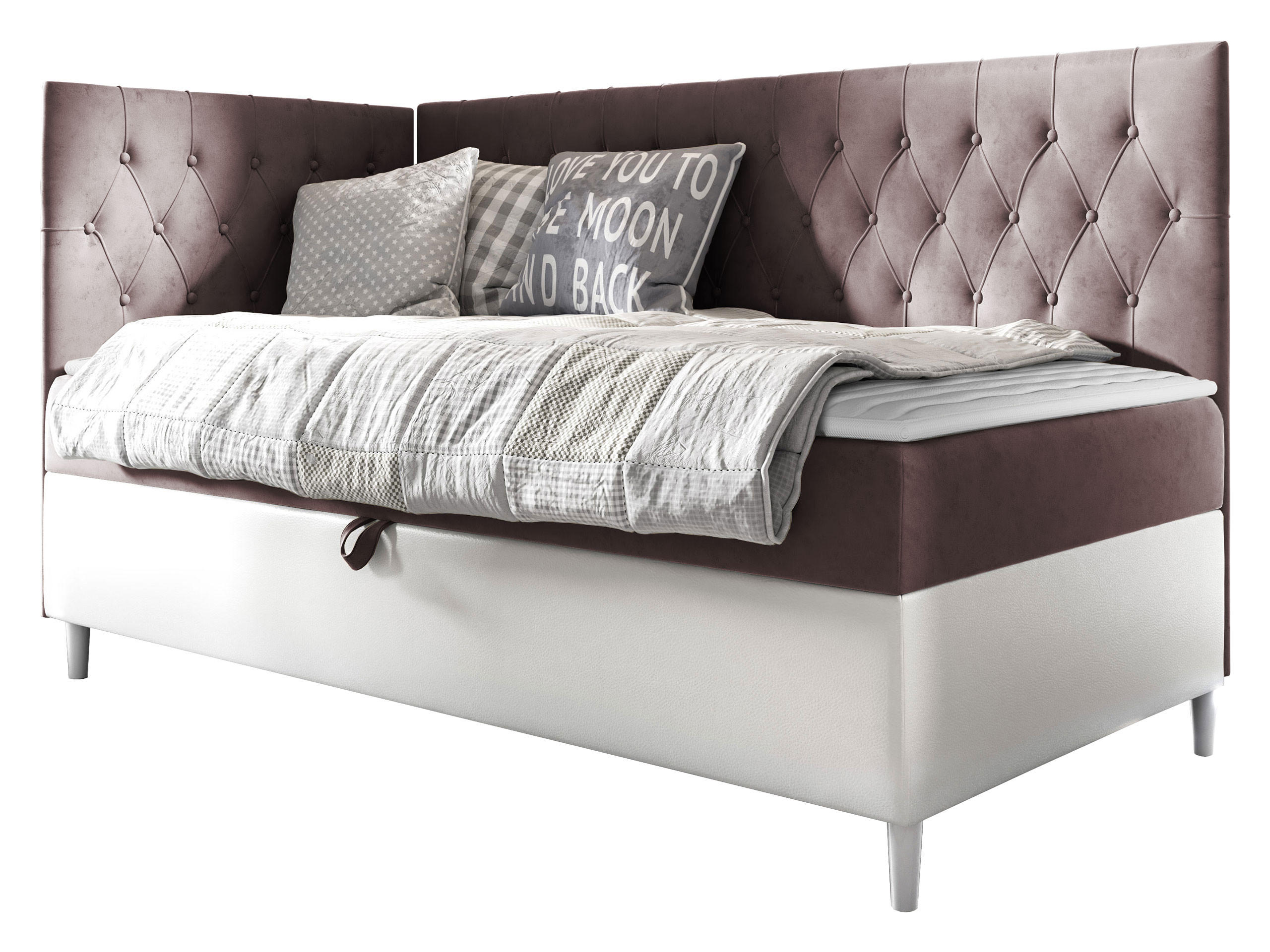 BOXBETT Filip Junior 3, Seite zum Öffnen des Bettkastens: Links - Weiß/Rosa, Holz (100/200cm) - MIRJAN24
