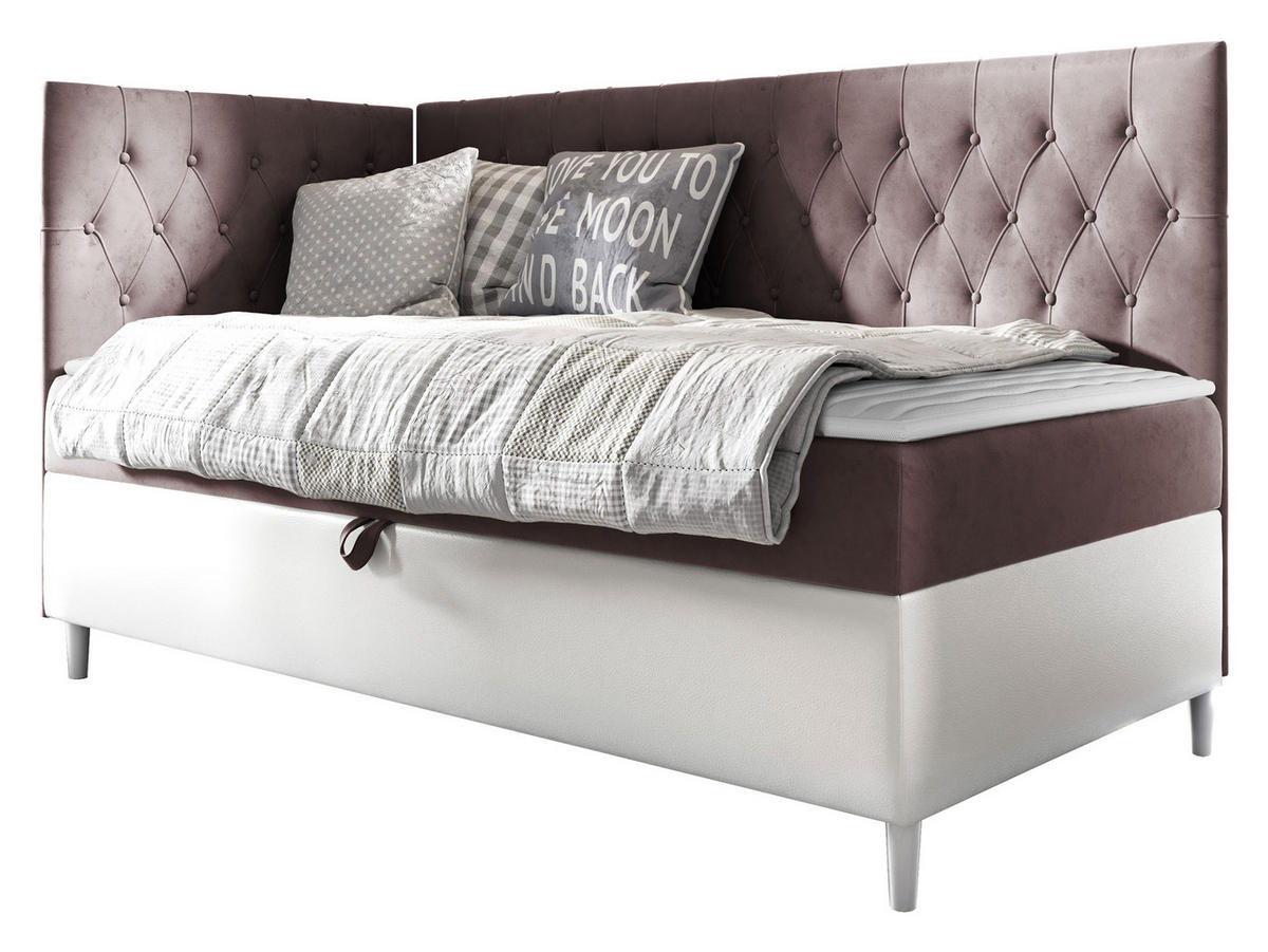 BOXBETT Filip Junior 3, Seite zum Öffnen des Bettkastens: Links - Weiß/Rosa, Holz (100/200cm) - MIRJAN24