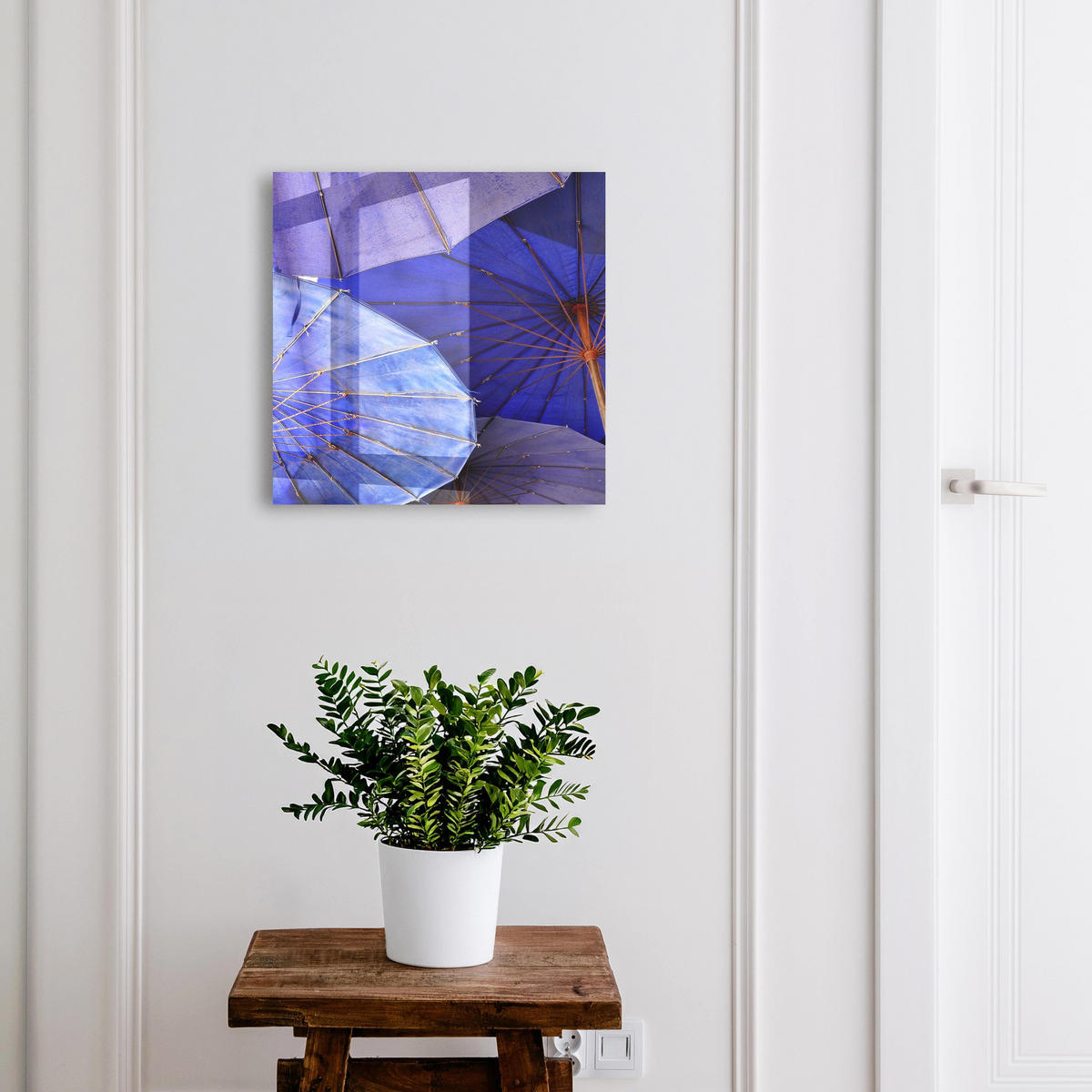 SCHLÜSSELBOX Schwarz 30x30 cm- Türöffnung nach rechts - Blaue Regenschirme - Blau, Metall (30/30/5cm) - TULUP