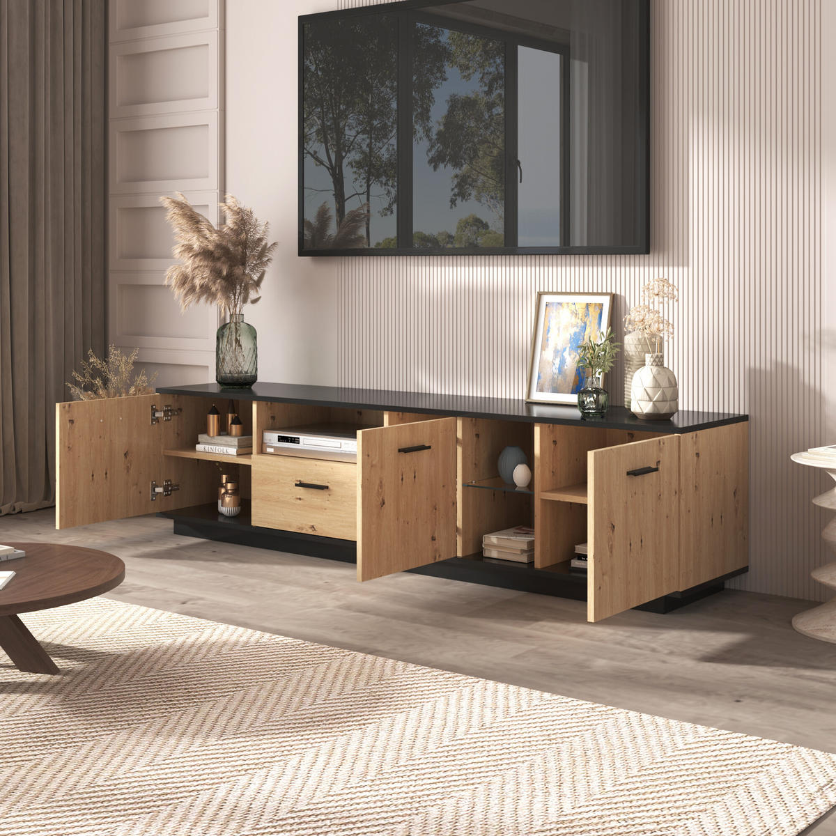 TV-SCHRANK Braun 180/40/45 cm - Braun, Glas/Holzwerkstoff (40/45/180cm) - Urban Meuble