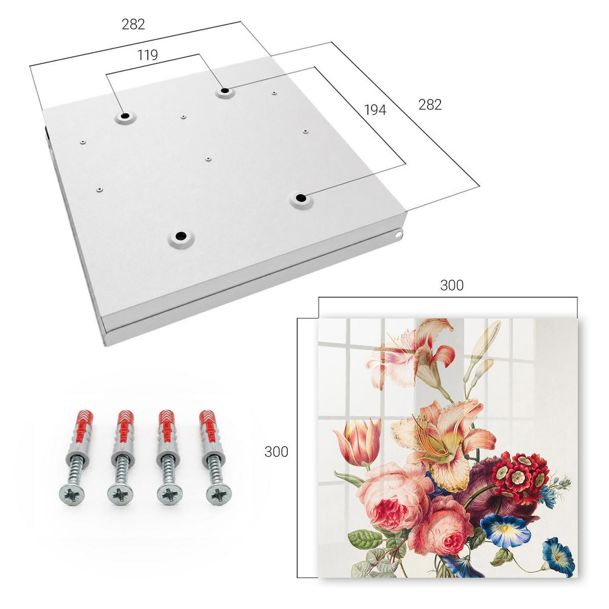 SCHLÜSSELBOX Weiß 30x30 cm – Türöffnung nach rechts - Bunte Blumen - Pink, Metall (30/30/5cm) - TULUP