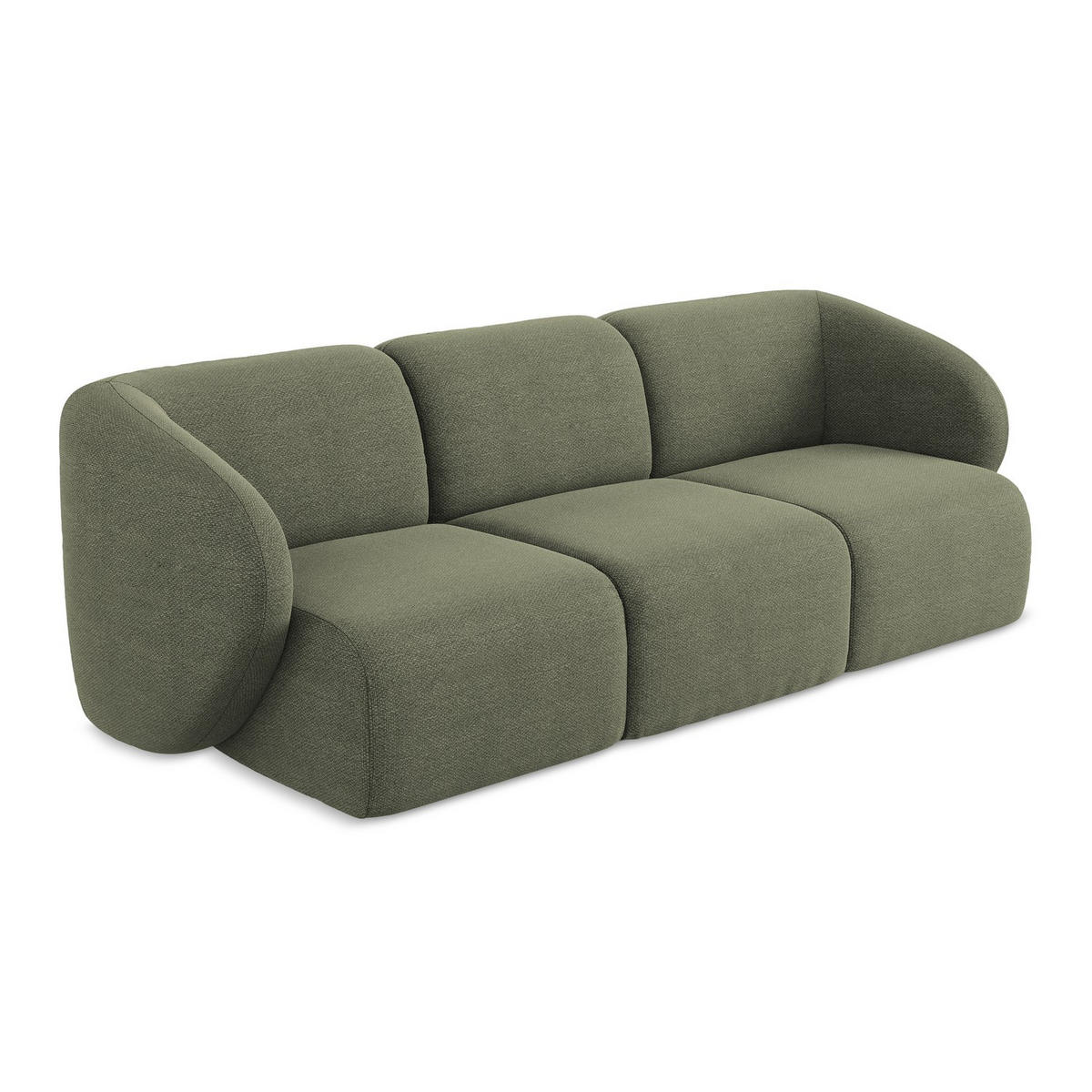 3-SITZER SOFA Bouclé Stoff Grün - Schwarz/Olivgrün, Holzwerkstoff/Kunststoff (244/75/94cm) - LaMiaSofa