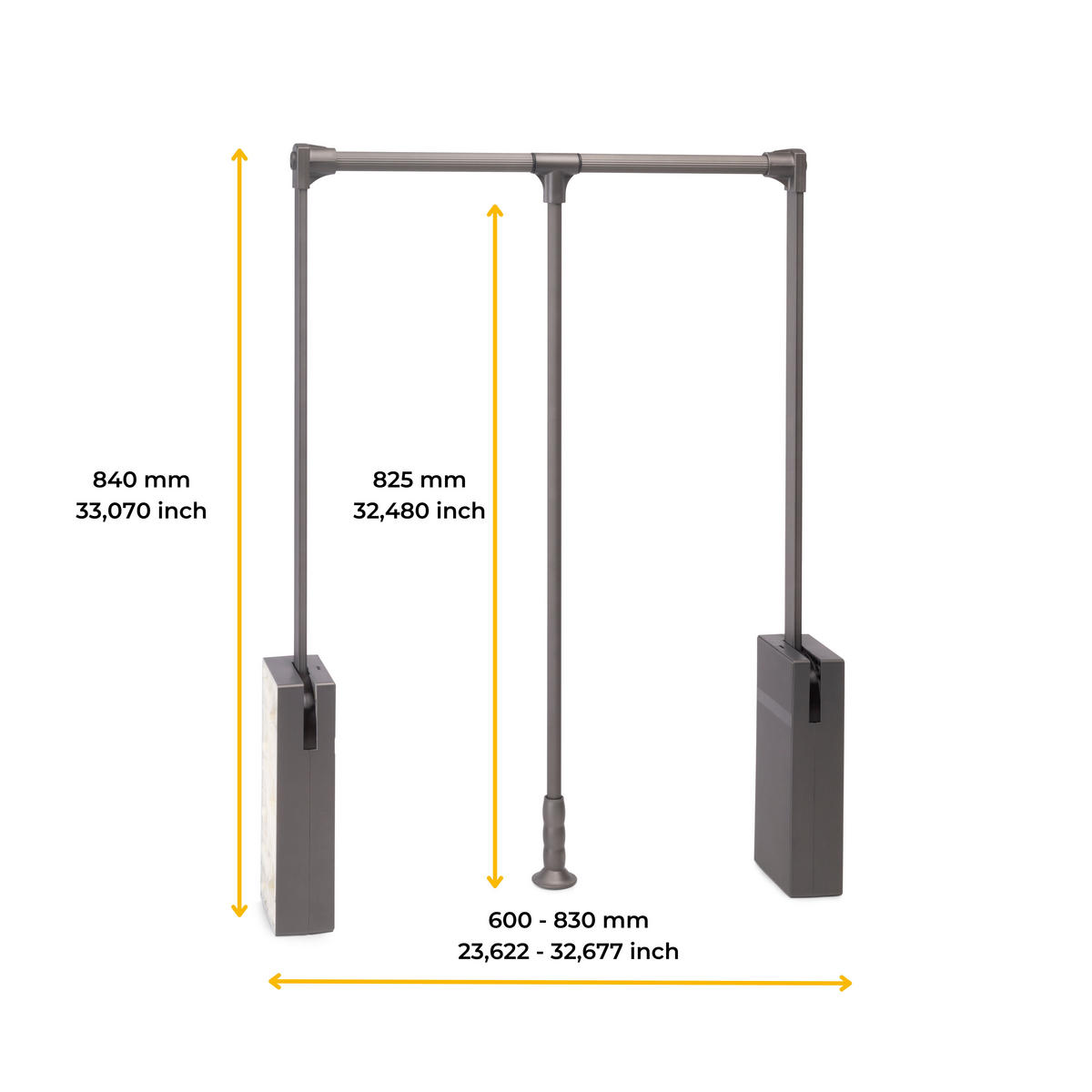 KLEIDERLIFT für Garderoben Sway, 600 - 830mm, Stahl, Aluminium, und Kunststoff, Titanium lackiert - Titanfarben, Metall (83/82.5/68cm) - EMUCA