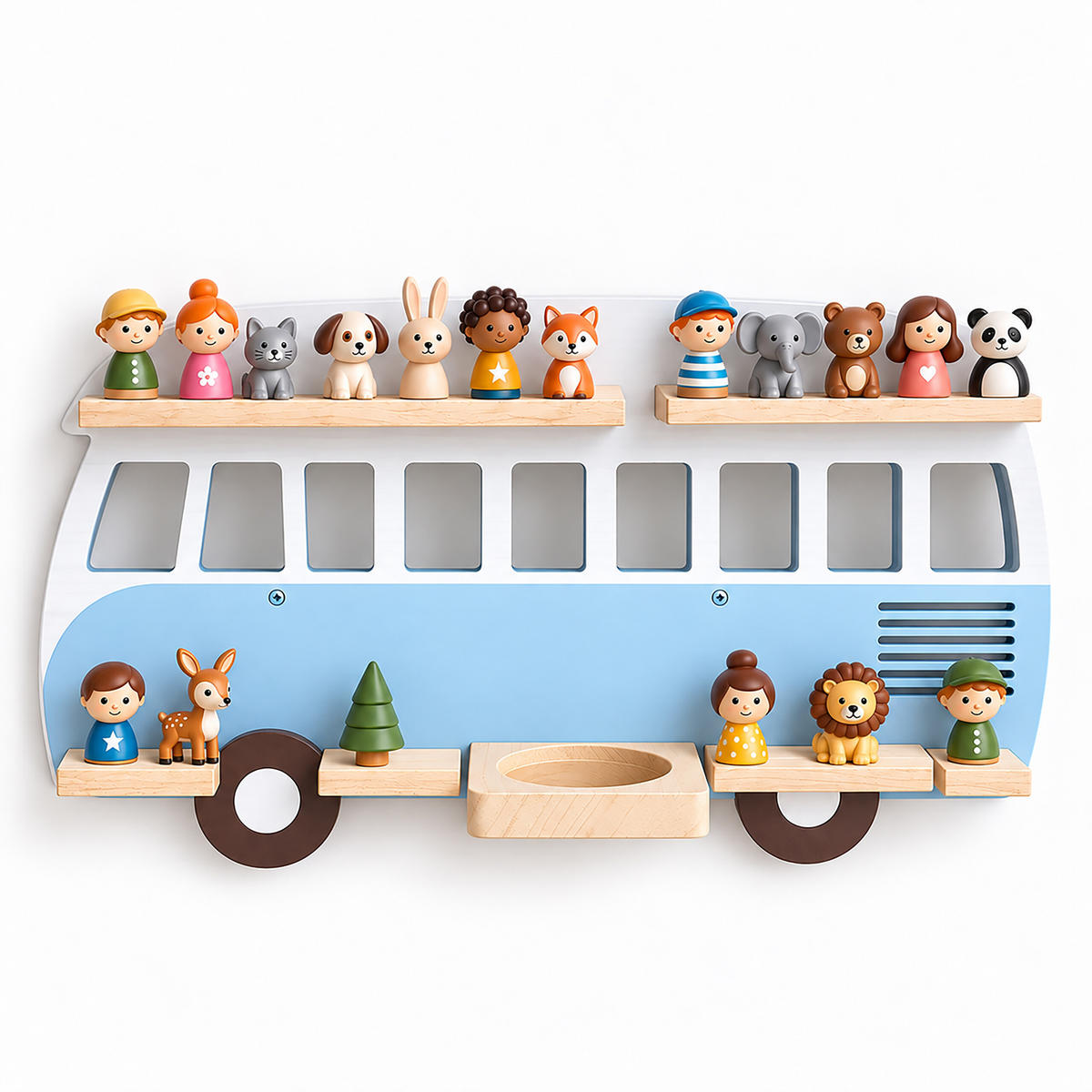 WANDREGAL Blau Busform für 25 Hörfiguren - Blau, Holz (62/32/13cm) - Relaxdays