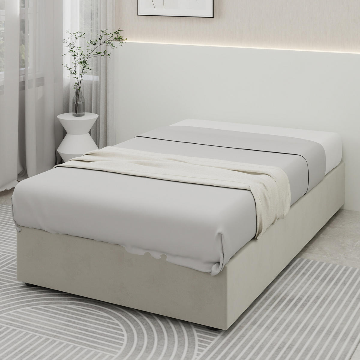 KINDERBETT 90/200 cm in Beige Stoff mit Bettkasten - Beige, Holzwerkstoff/Textil (90/200cm) - WISHDOR