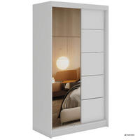 SCHWEBETÜRENSCHRANK 120 - SKORIA - Weiß mit Spiegel - Alufarben/Weiß, Holzwerkstoff/Metall (120/216/61cm) - MKS