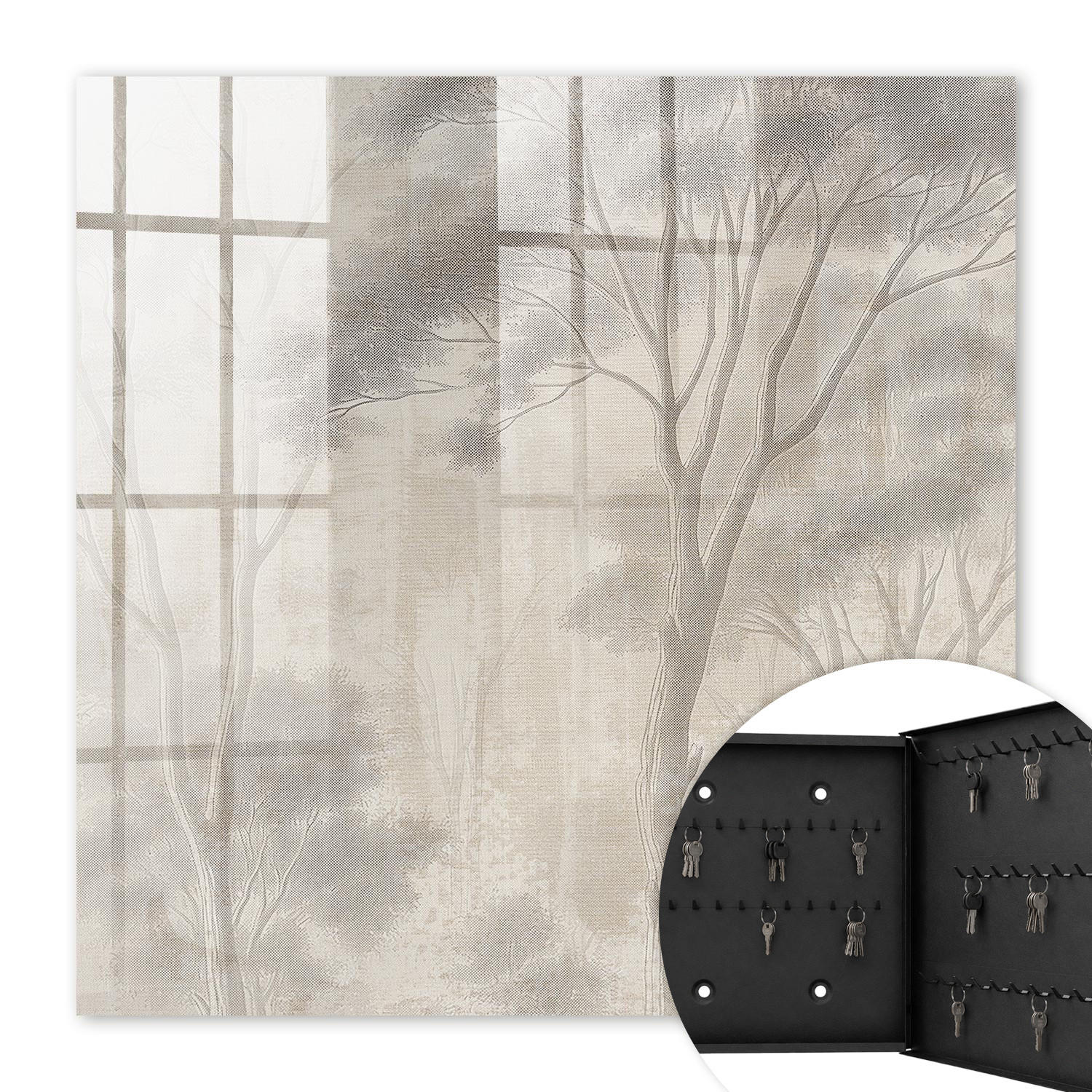 SCHLÜSSELBOX Schwarz 30x30 cm- Türöffnung nach rechts - ätherische Wald - Grau, Metall (30/30/5cm) - TULUP