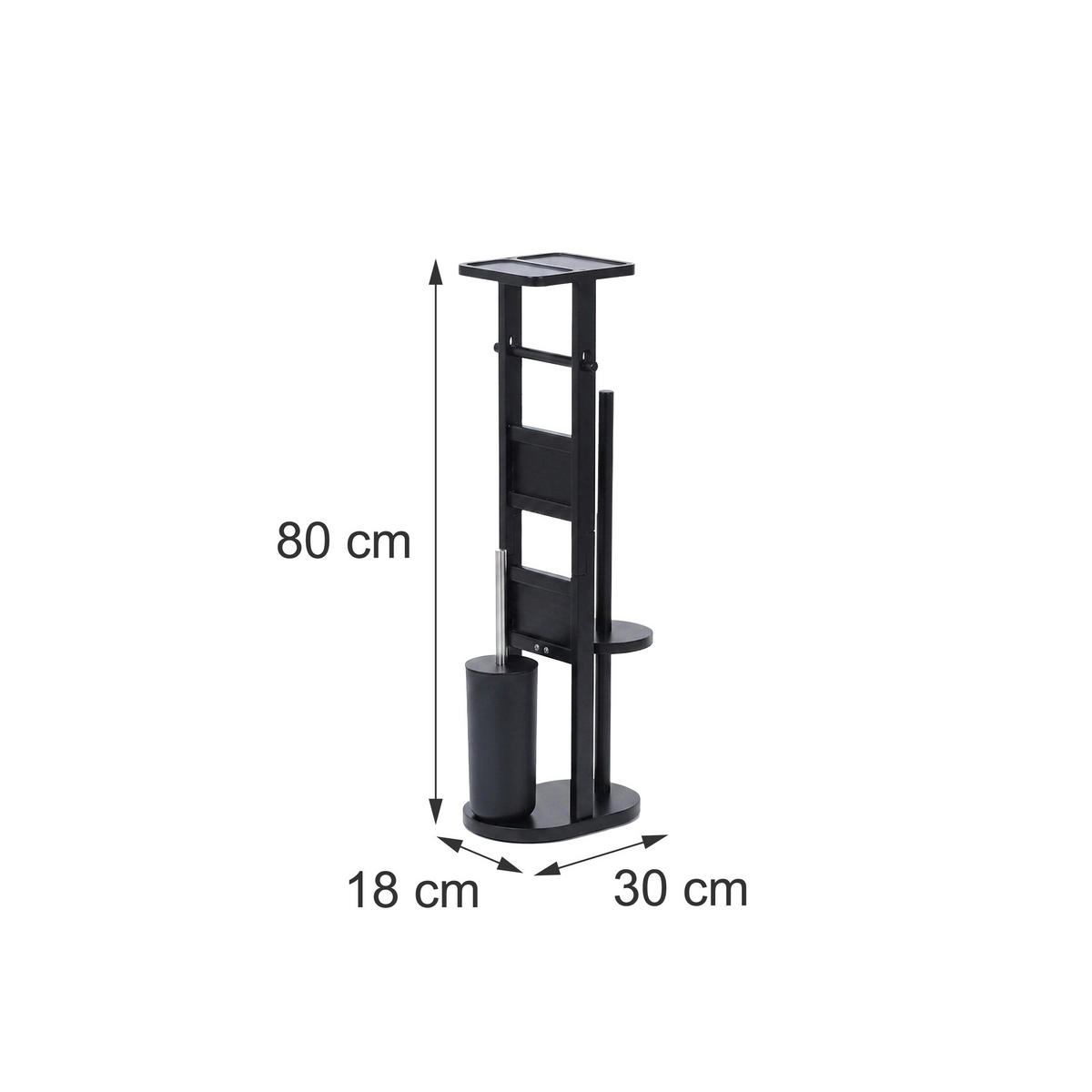 WC-SOUPRAVA černá bambus s poličkou 80 cm - černá, dřevo/kompozitní dřevo (30/80/18cm) - Relaxdays
