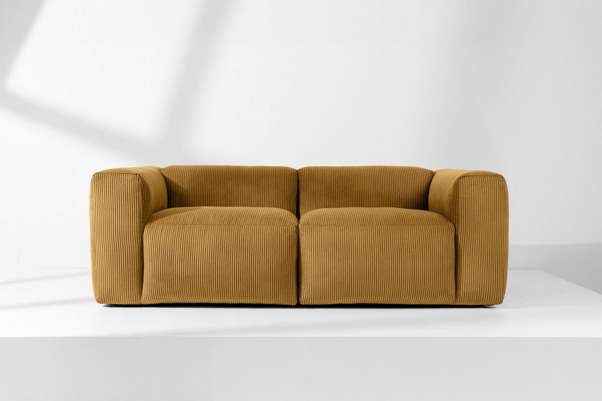 2-SITZER-MODULSOFA BUFFO mit extrem weicher und bequemer Sitzfläche, Kordstoff, gelb - Gelb, Textil (210/73/96cm) - KONSIMO®