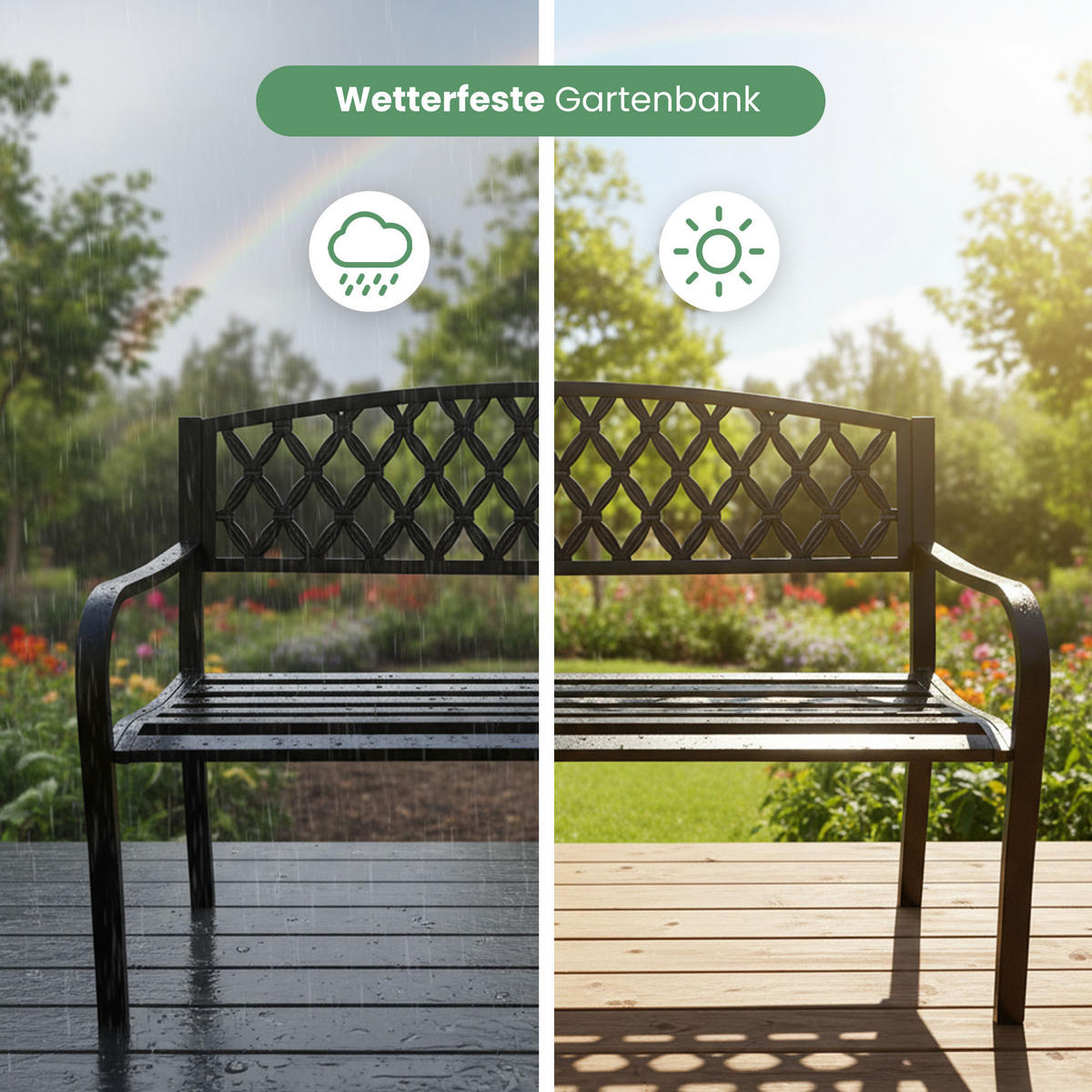 GARTENBANK CLASSICO Schwarz 127 x 86 x 62 cm - Schwarz, Metall (127/86/62cm) - Akord