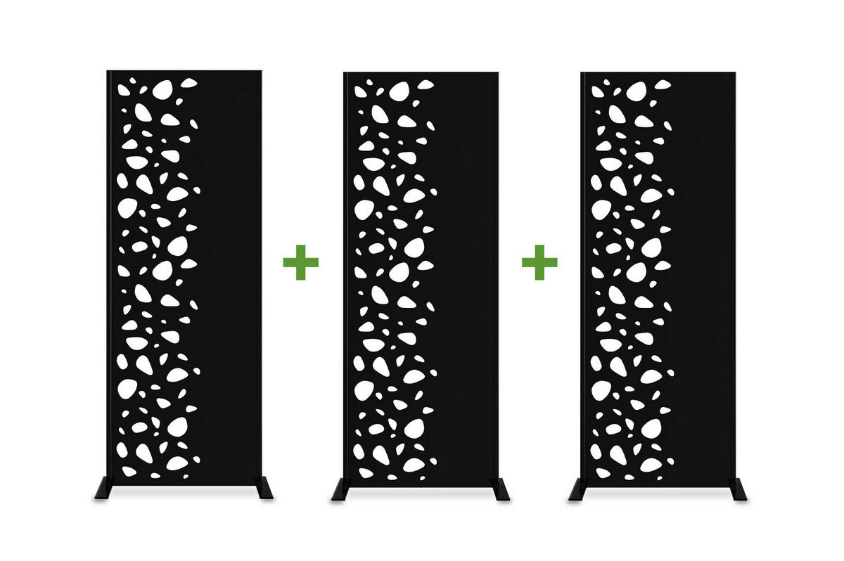 SICHTSCHUTZPANEELE dekorativ 3er-Set Sunny schwarz H.160cm, linke Seite mit Muster - Schwarz, Metall (60/160cm) - Casanoov
