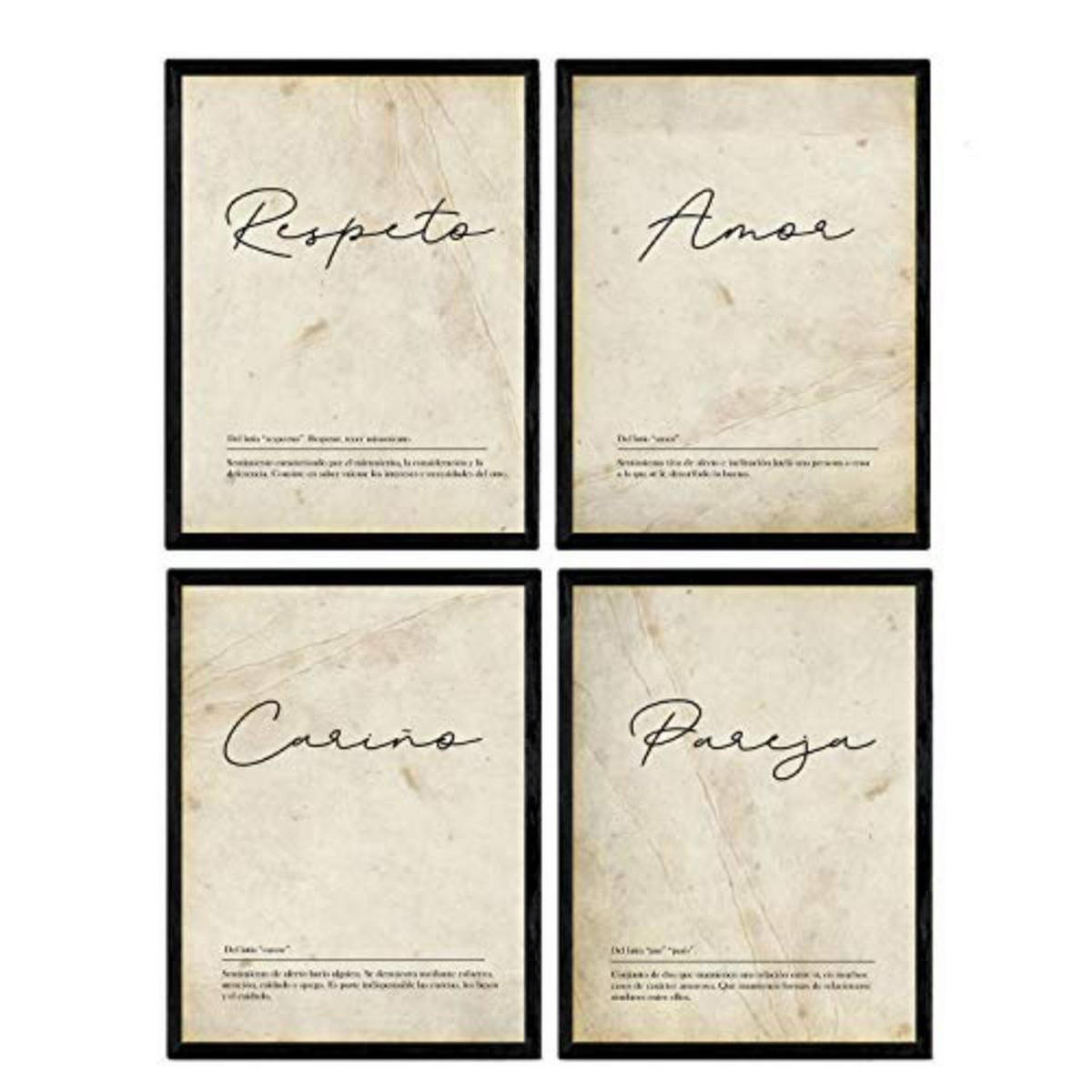 POSTER Set mit 4 Wortdefinitionen für Paare Nordic Weißen A3 Rahmenlos - Klar, Papier (29.7/3cm) - Nacnic