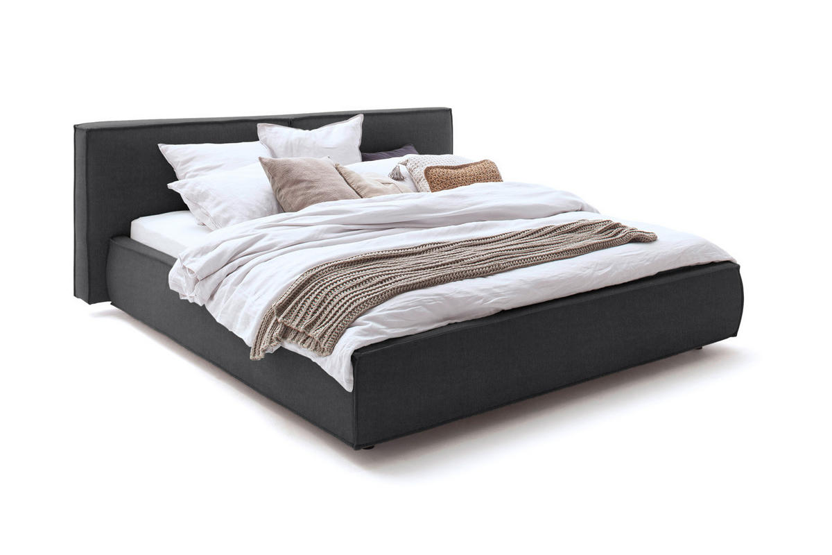 POLSTERBETT CARLO Granit Massivholz - Dunkelgrau/Grau, Textil (160/200cm) - KAWOLA
