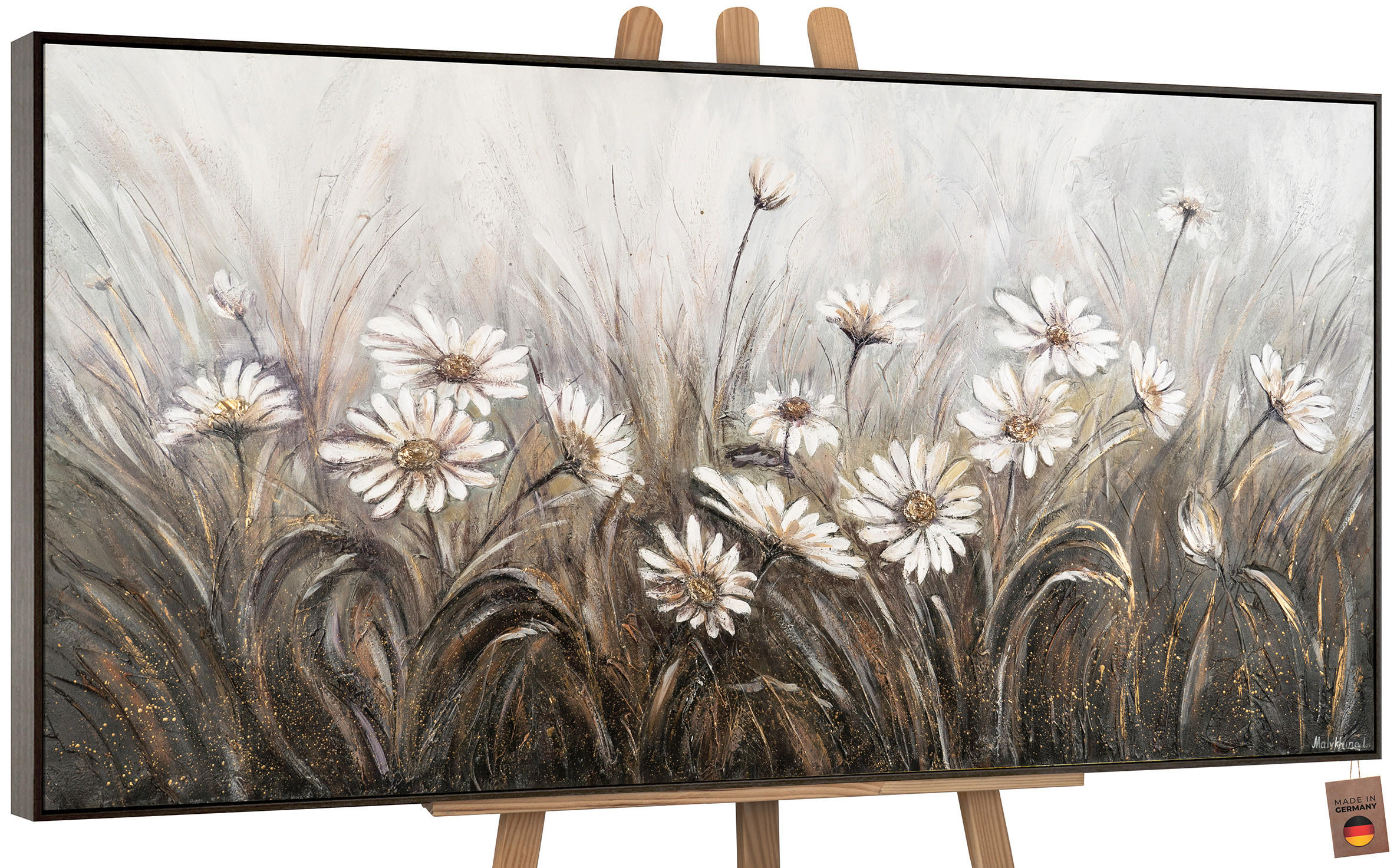 GEMÄLDE Gänseblümchen Schattenfugenrahmen Grau 200x100 cm - Grau, Holz (200/100cm) - YS-art gallery