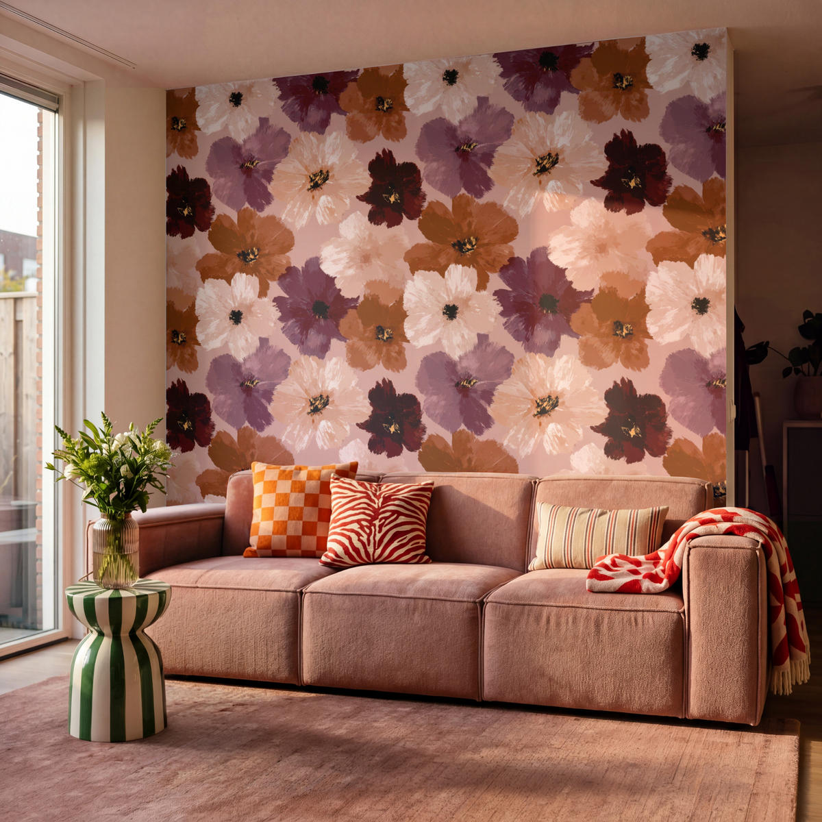TAPETE - Blumen - Abstrakt - Erdtöne - 260x280 cm - Multicolor, Papier (260/280cm) - OnlyWow