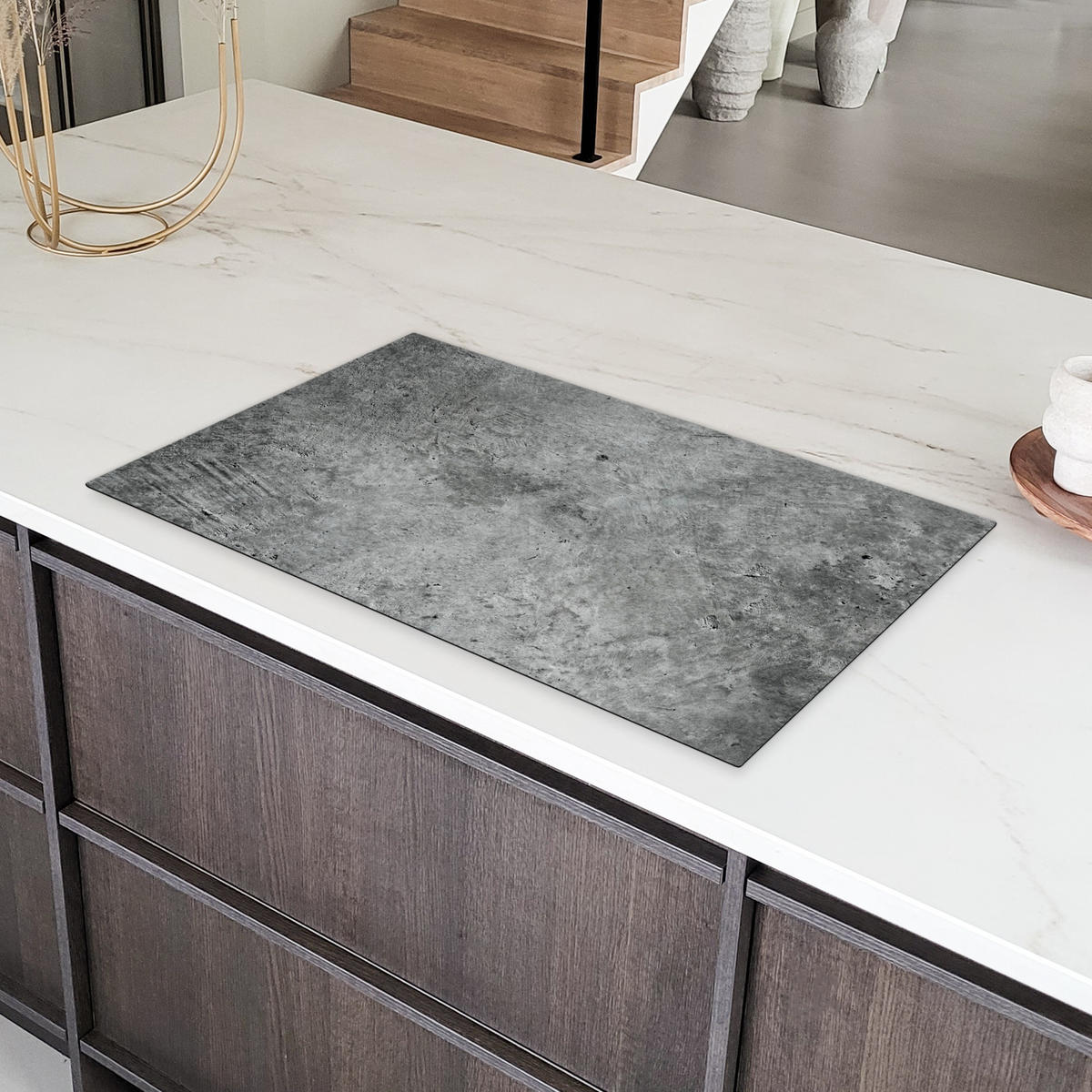 HERDABDECKPLATTE Beton - Schiefer - Grau -Betonstruktur Ceranfeldabdeckung 90x52 cm - Grau, Kunststoff (90/52/0.2cm) - MuchoWow
