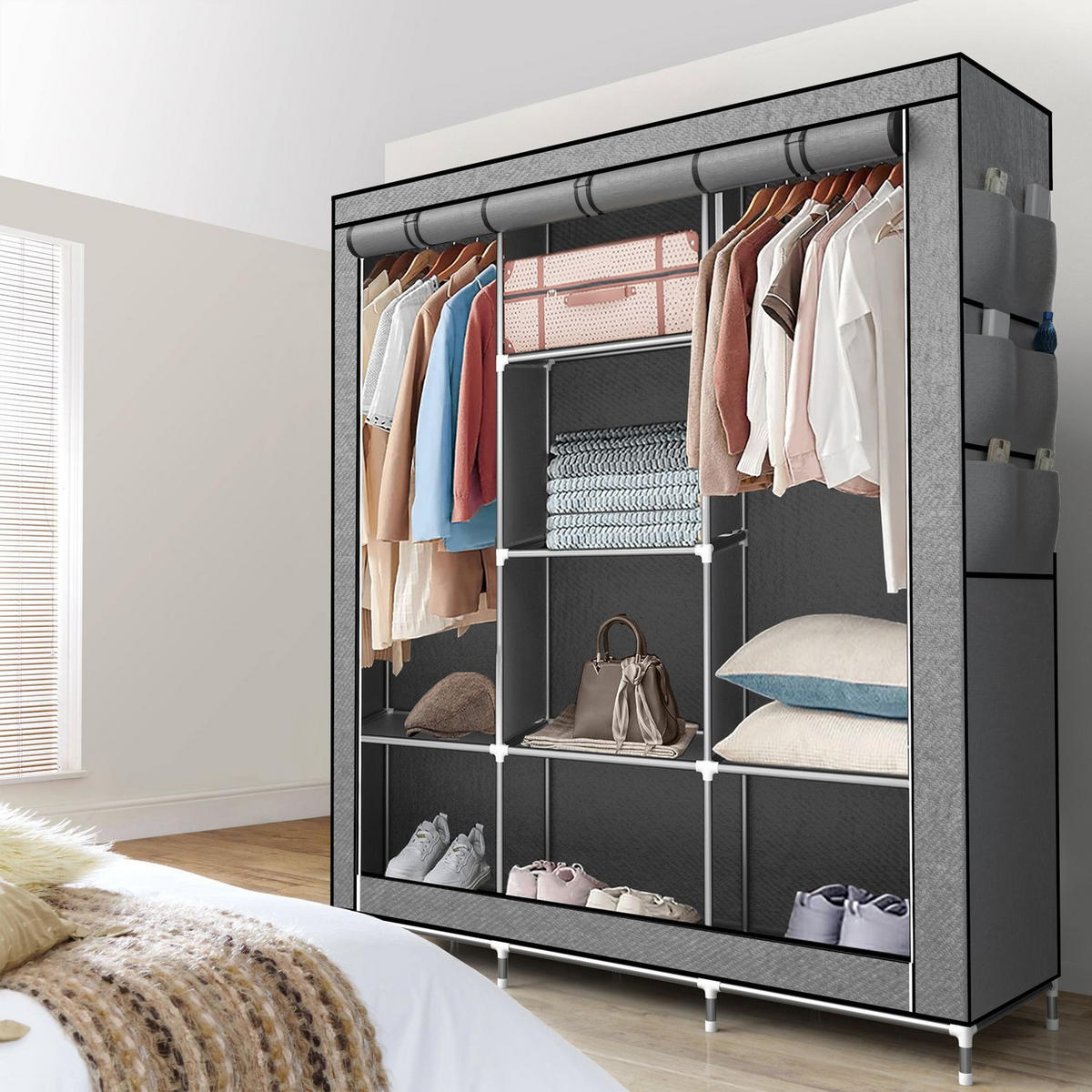 STOFFSCHRANK - Grau, Textil (130/175/45cm) - Intirilife
