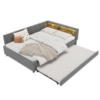 POLSTERBETT 140/200 cm Grau aus Leinen mit USB- und Type-C-Anschlüssen und LED - Grau, Textil (140/200cm) - Flora Grace