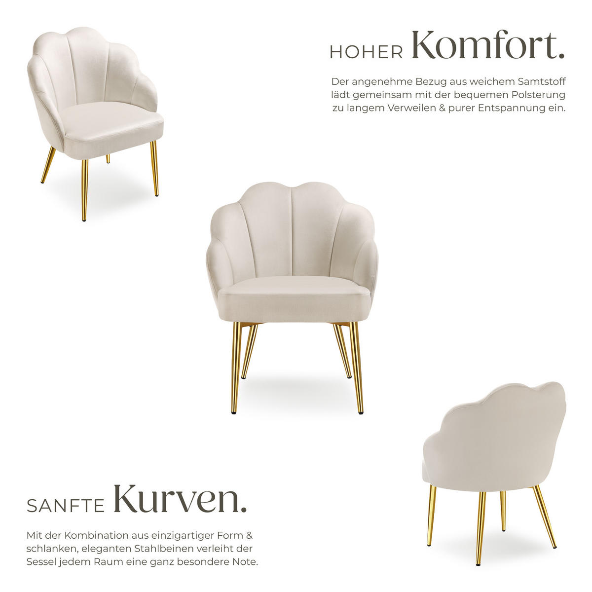 COCKTAILSESSEL 1er Set Hellen 66 x 62 x 80 5 cm creme/gold - Goldfarben/Creme, Textil (66/80.5/62cm) - tectake