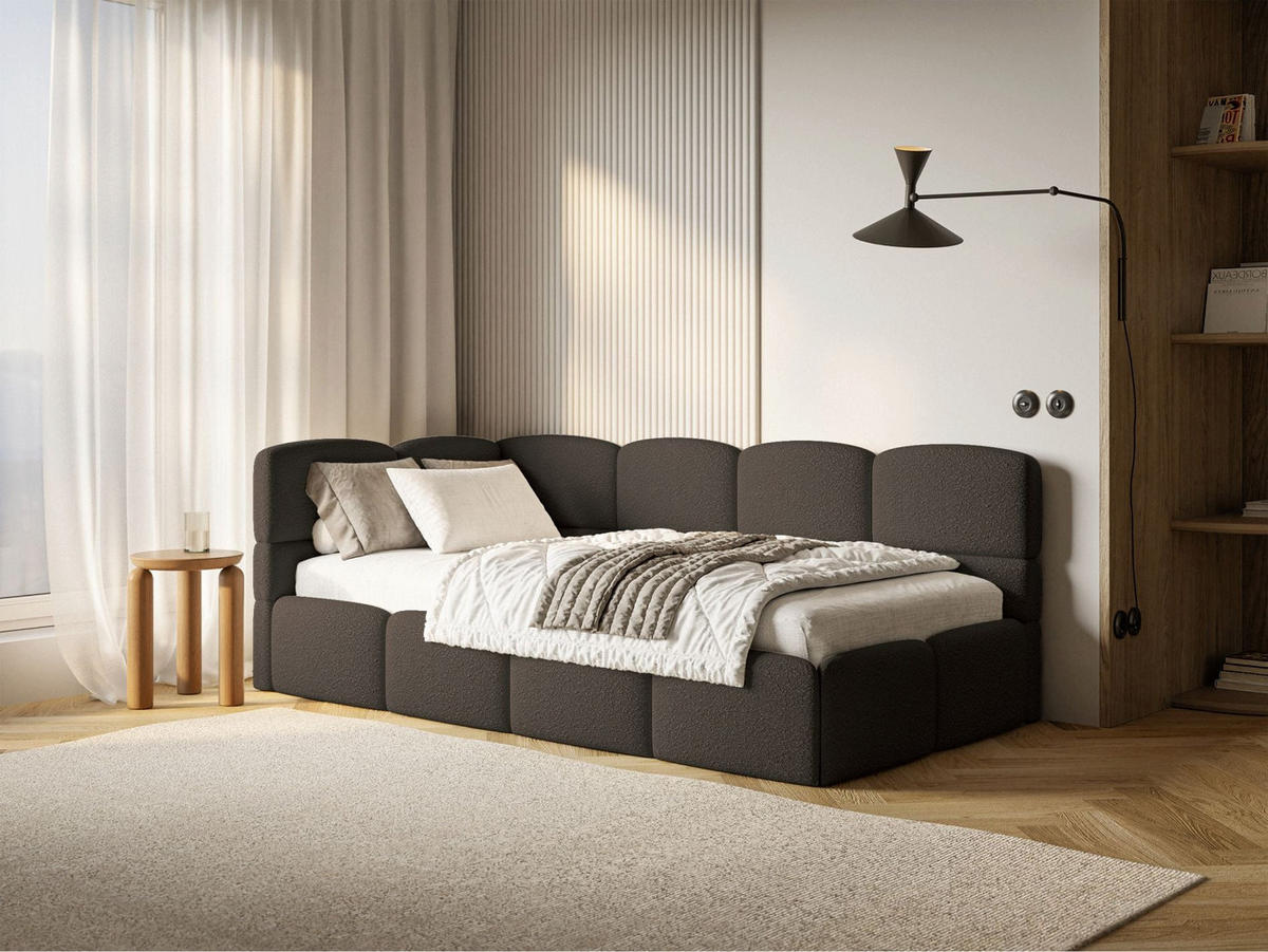 JUGENDBETT Cloudy links mit Matratze und Rausfallschutz Bouclé Braun - Braun, Kunststoff/Textil (90/200cm) - Selsey