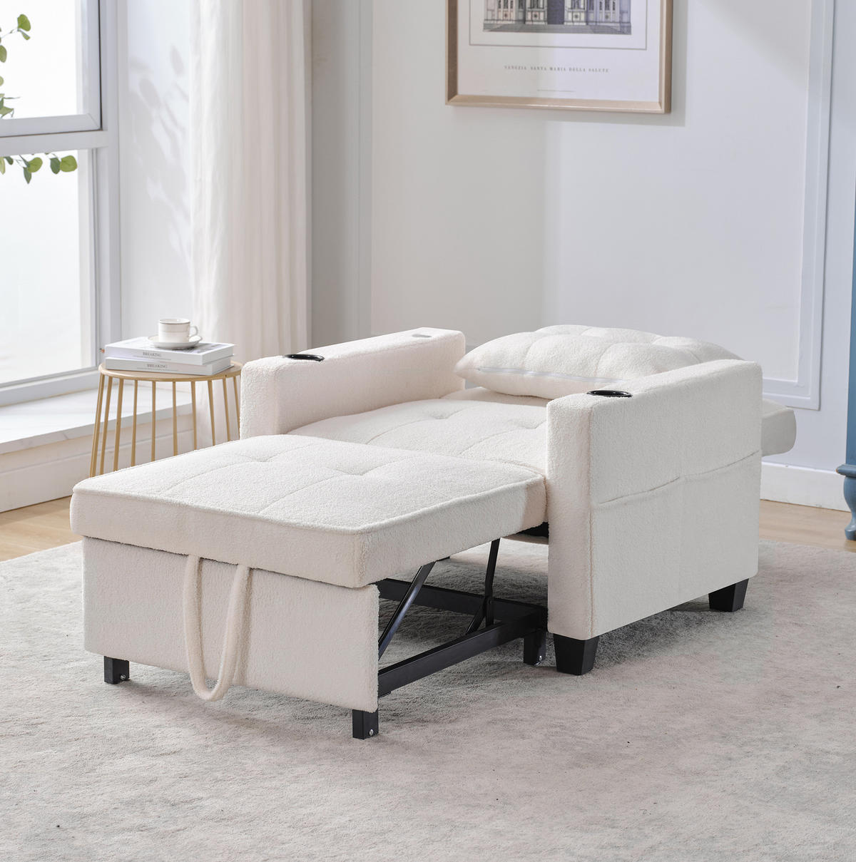 SCHLAFSESSEL 3-in-1 mit Bettfunktion Weiß 2er-Paket - Weiß, Holz (87/84/74cm) - Meubliv