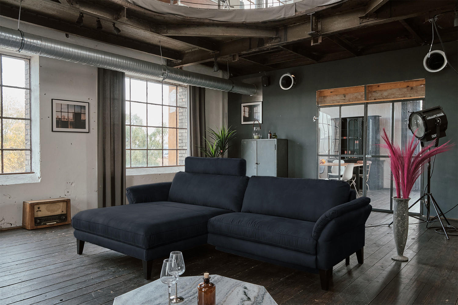 ECKSOFA MIT MOTORISCHER RELAXFUNKTION MALTA Schwarz Webstoff - Schwarz, Buchenholz/Textil (302/175cm) - KAWOLA