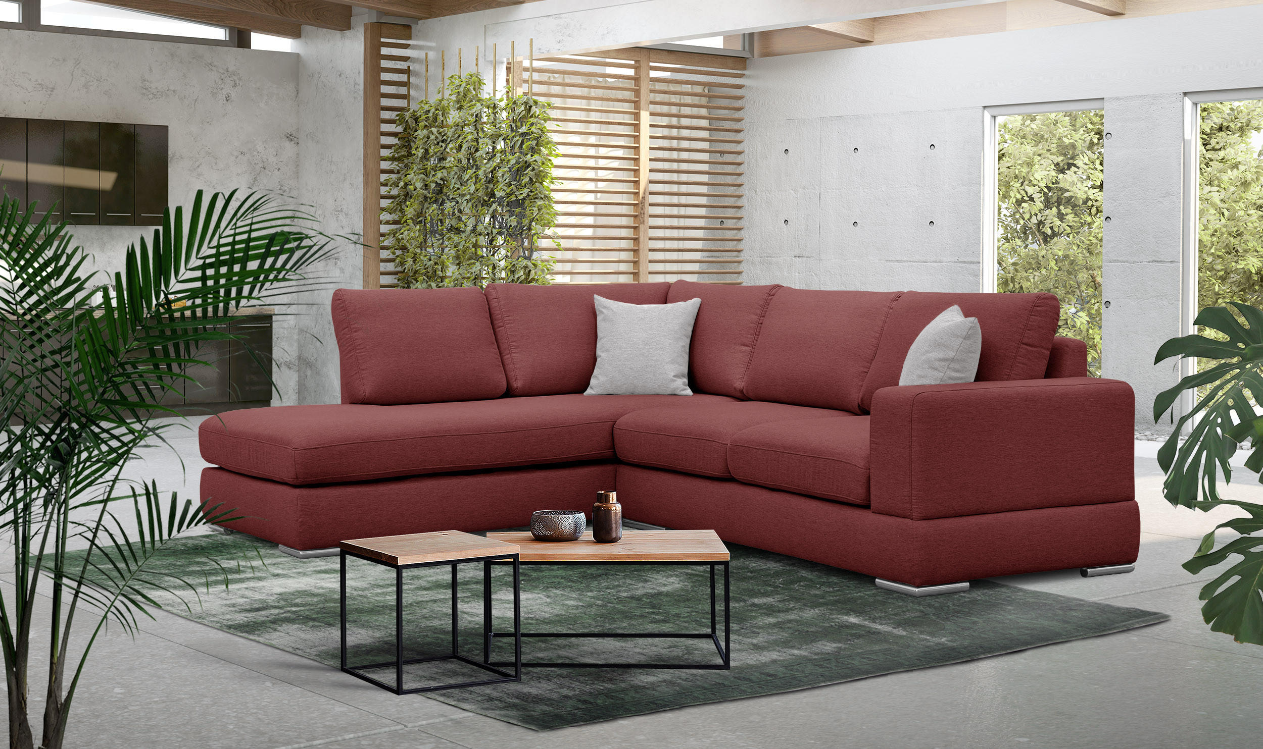ECKSOFA OTTO 5-Sitzer, bordeaux - Bordeaux, Holzwerkstoff/Textil (219/279cm) - Courtois Laville