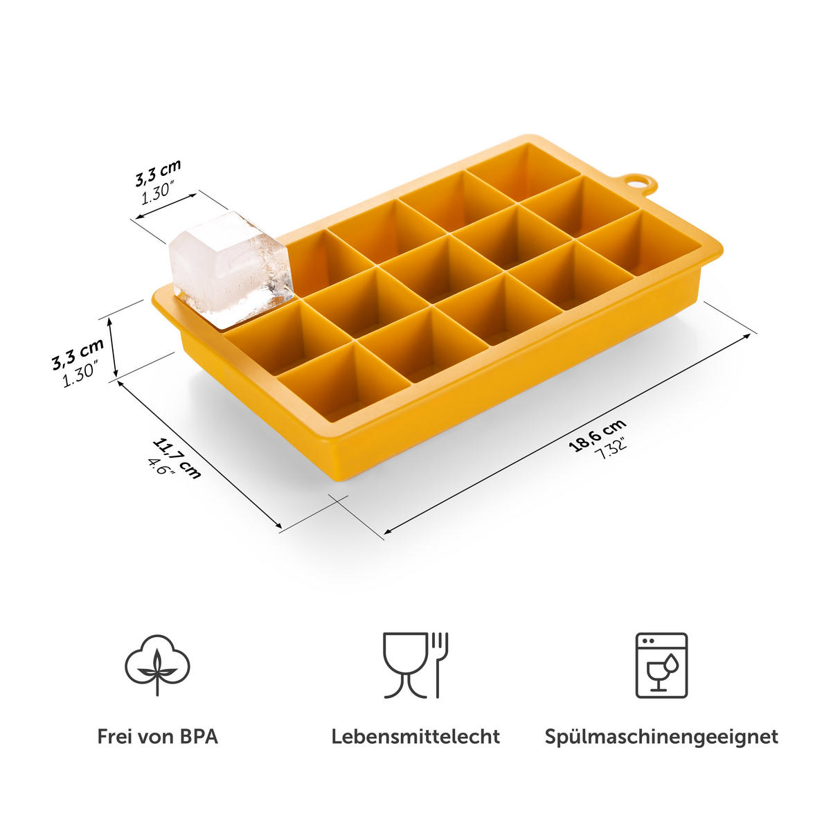 EISWÜRFELFORM Silikon, BPA-Frei, 2x15, Currygelb - Currygelb, Kunststoff (18.6/3.3/11.7cm) - Blumtal