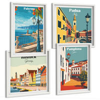 BILDER SET 4er Set - 50x50 cm & 40x60 cm Weißer Rahmen - Retro-Stadtillustrationen - Weiß, Kunststoff (50/50cm) - TULUP