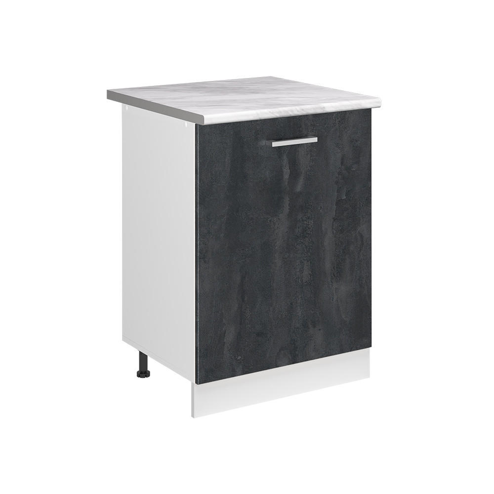 KÜCHENUNTERSCHRANK R-Line, Schwarz Beton/Weiß, 60 cm mit 1 Tür Arbeitsplatte Marmor - Schwarz/Weiß, Holzwerkstoff (60/81.6/60cm) - Vicco