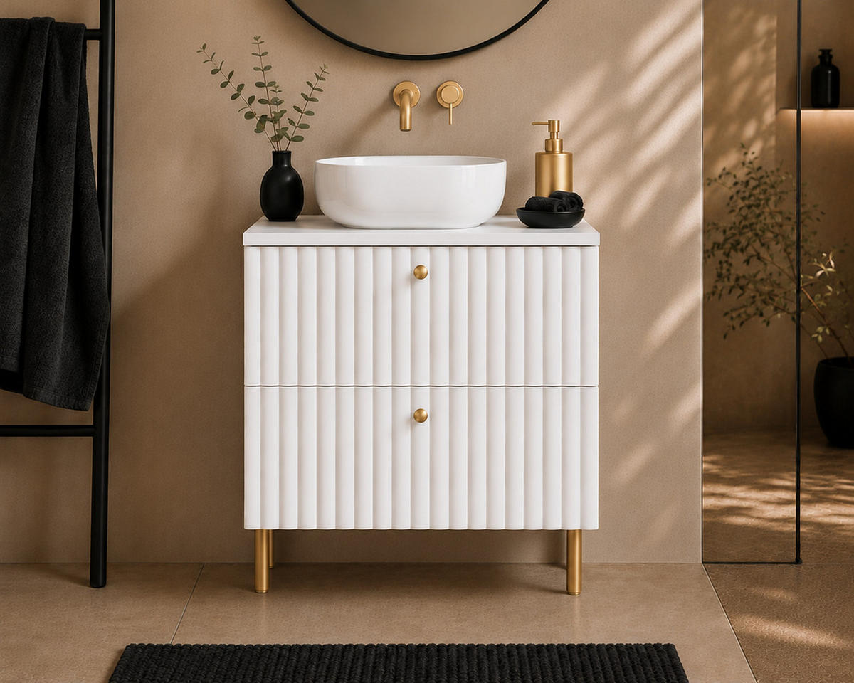 BADEZIMMERSCHRANK: Weiß / Platte Weiß / Griffe Gold / Beine Gold, 60 x 44,4 x 73,6 cm - Goldfarben/Weiß, Holzwerkstoff (60/73.6/44.4cm) - 3XE LIVING
