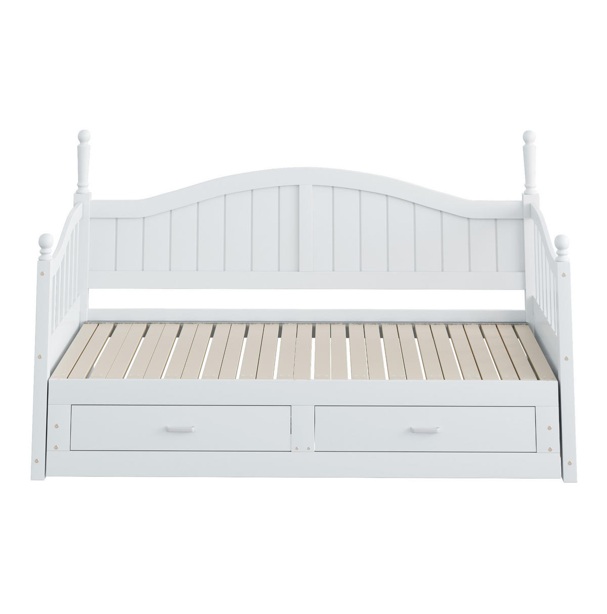 BETT Ausziehbares Schlafsofa 90/190 cm Weiß aus Massivholz mit Schubladen und Lattenrost - Weiß, Holzwerkstoff (90/190cm) - OKWISH
