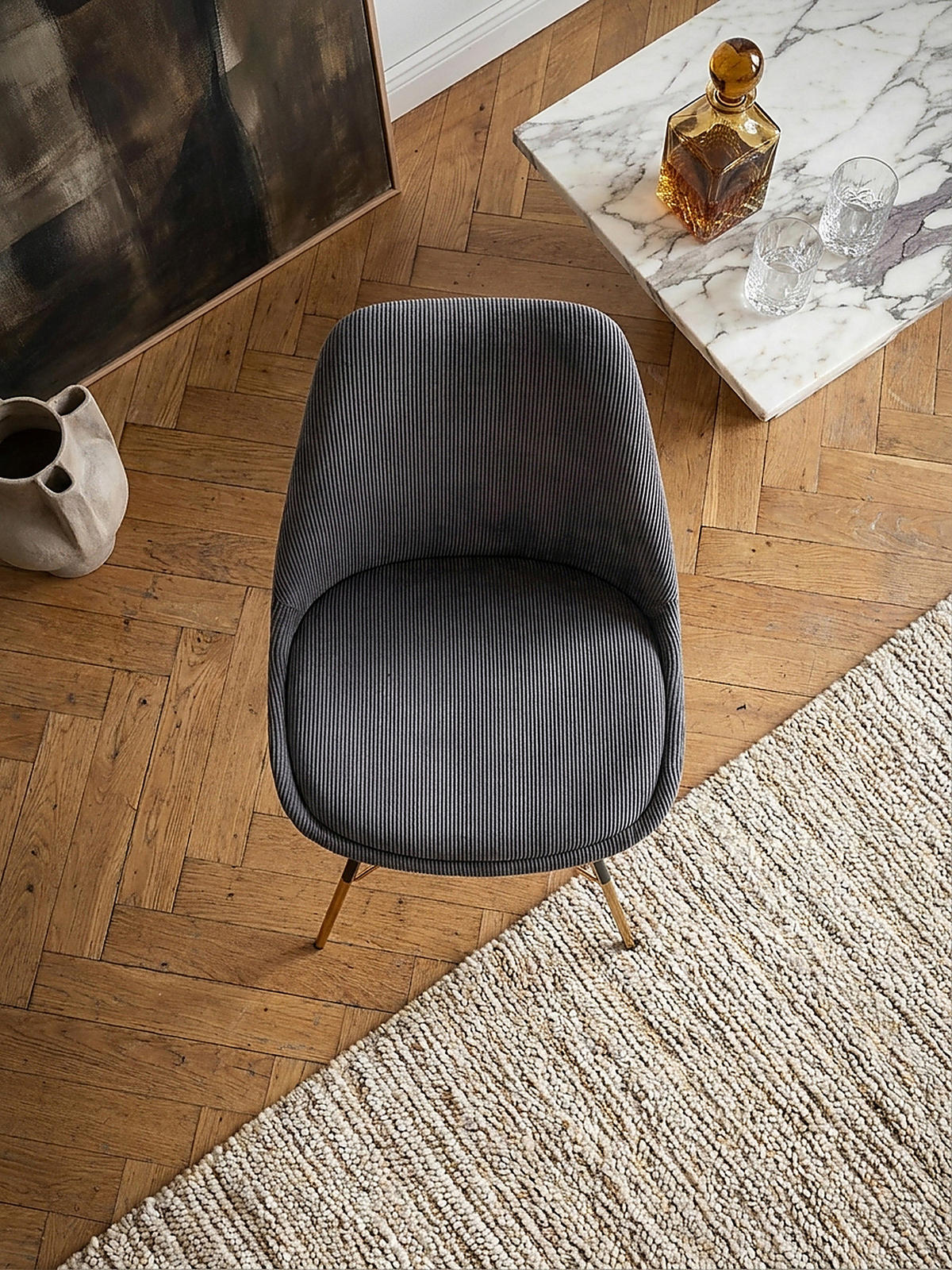 ESSZIMMERSTUHL 2er Set Cordstoff mit Metallgestell Schalenform Skandinavisch gepolstert, Anthrazit 48x58x85 cm - Anthrazit/Goldfarben, Textil/Metall (48/85/58cm) - KADIMA DESIGN