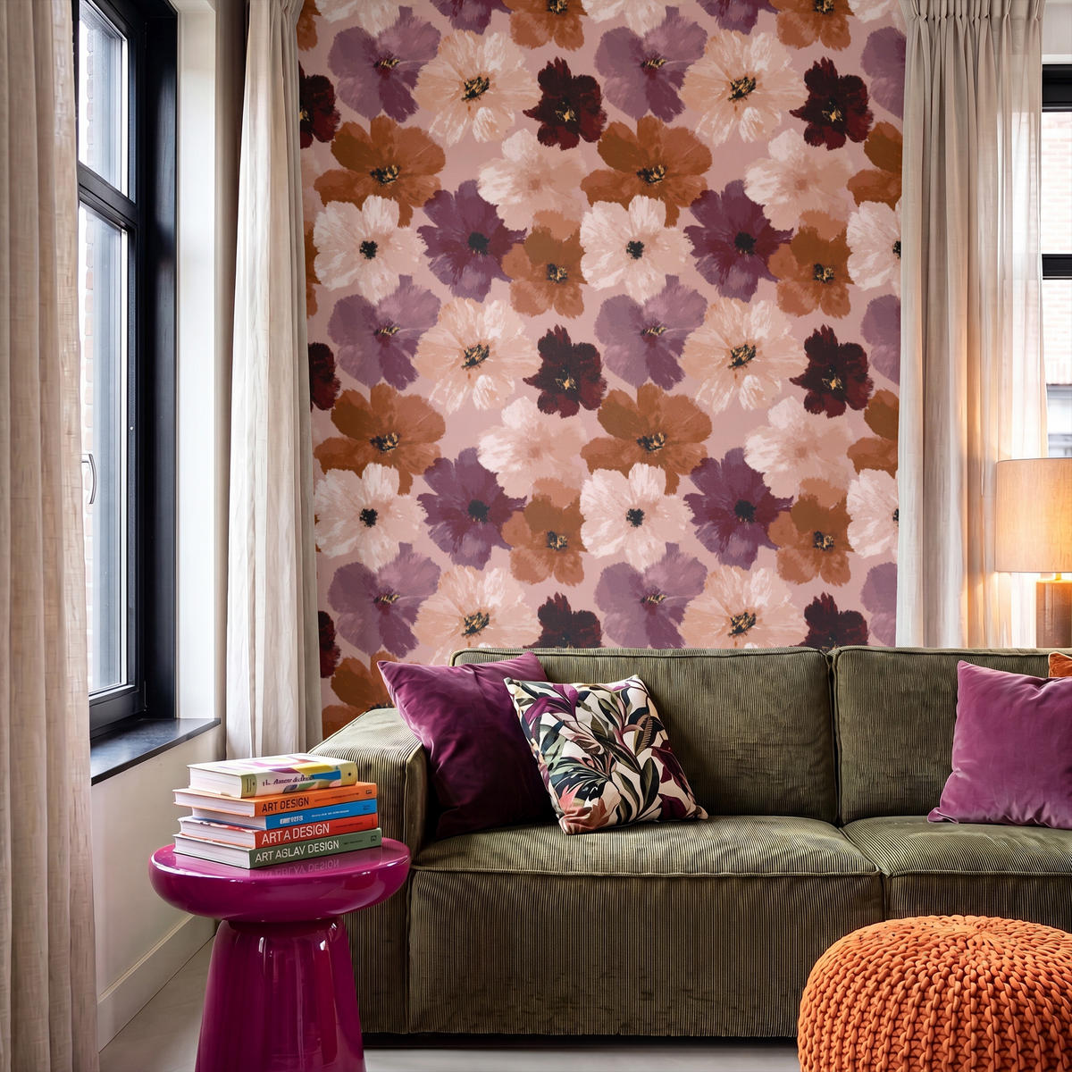 TAPETE - Blumen - Abstrakt - Erdtöne - 160x240 cm - Multicolor, Papier (160/240cm) - OnlyWow