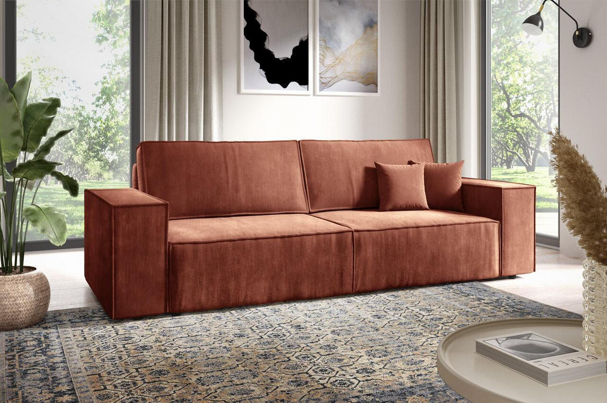 SCHLAFSOFA mit Bettkasten Orange - Orange, Textil (255/88/102cm) - Furnisell
