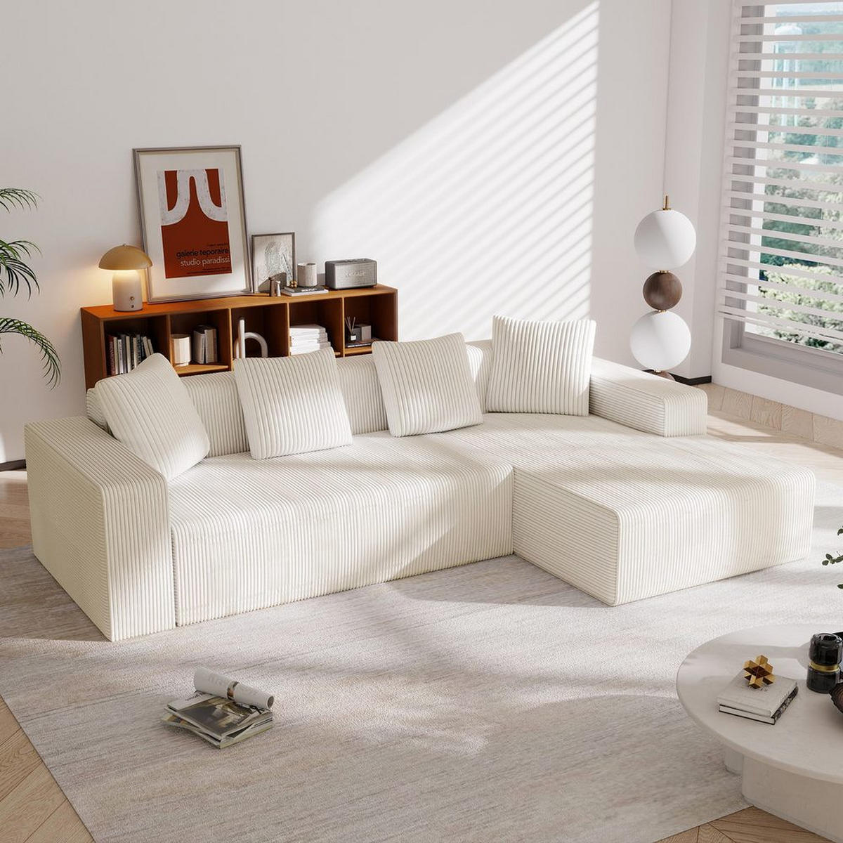 SOFA L-FORM, TIEFE SITZE, MODULAR - Weiß, Textil (146/261cm)