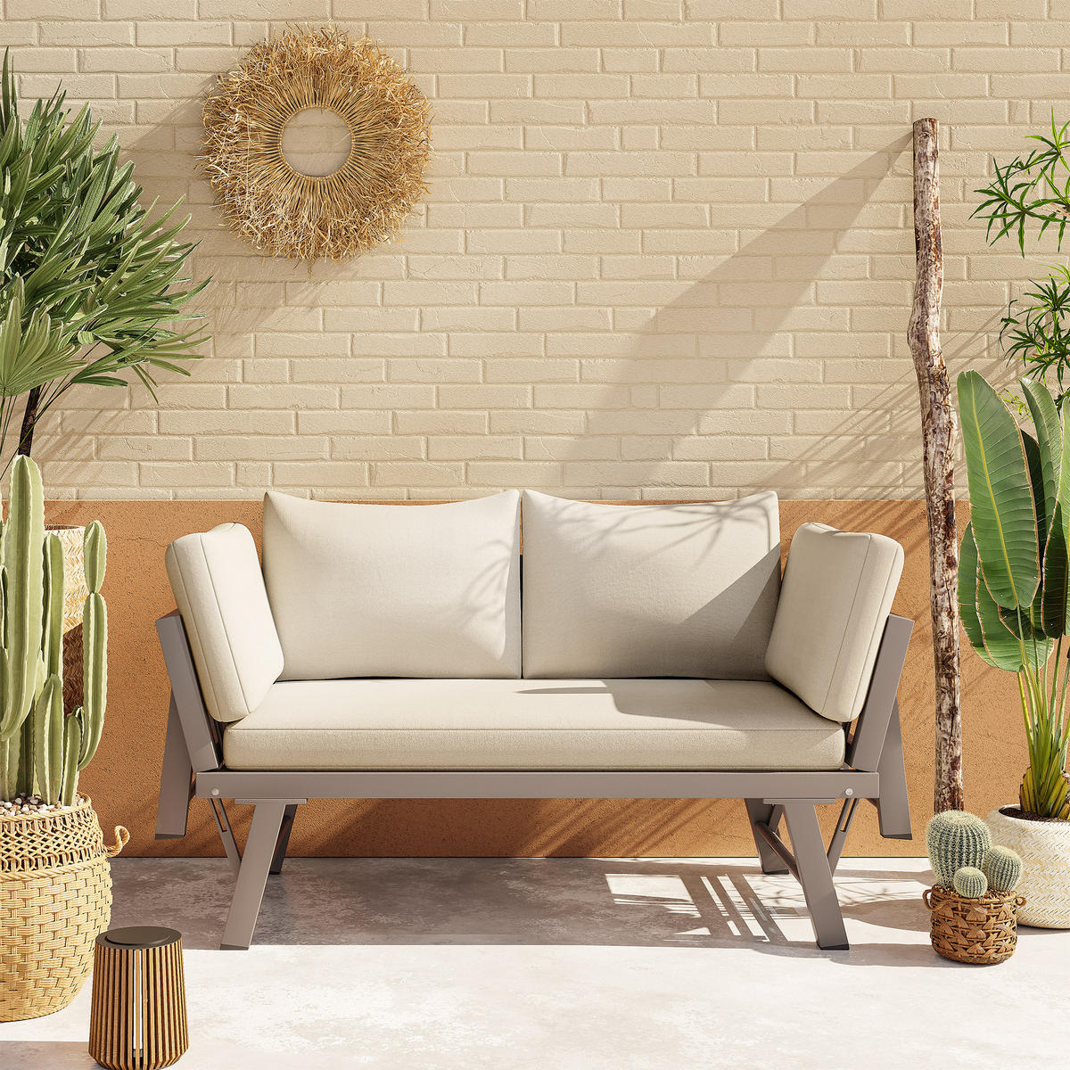 GARTENMÖBEL-SET 2-Sitzer Sofa Liegefunktion Klappbar Beige - Beige, Textil (60.5/66/167cm) - FLIEKS