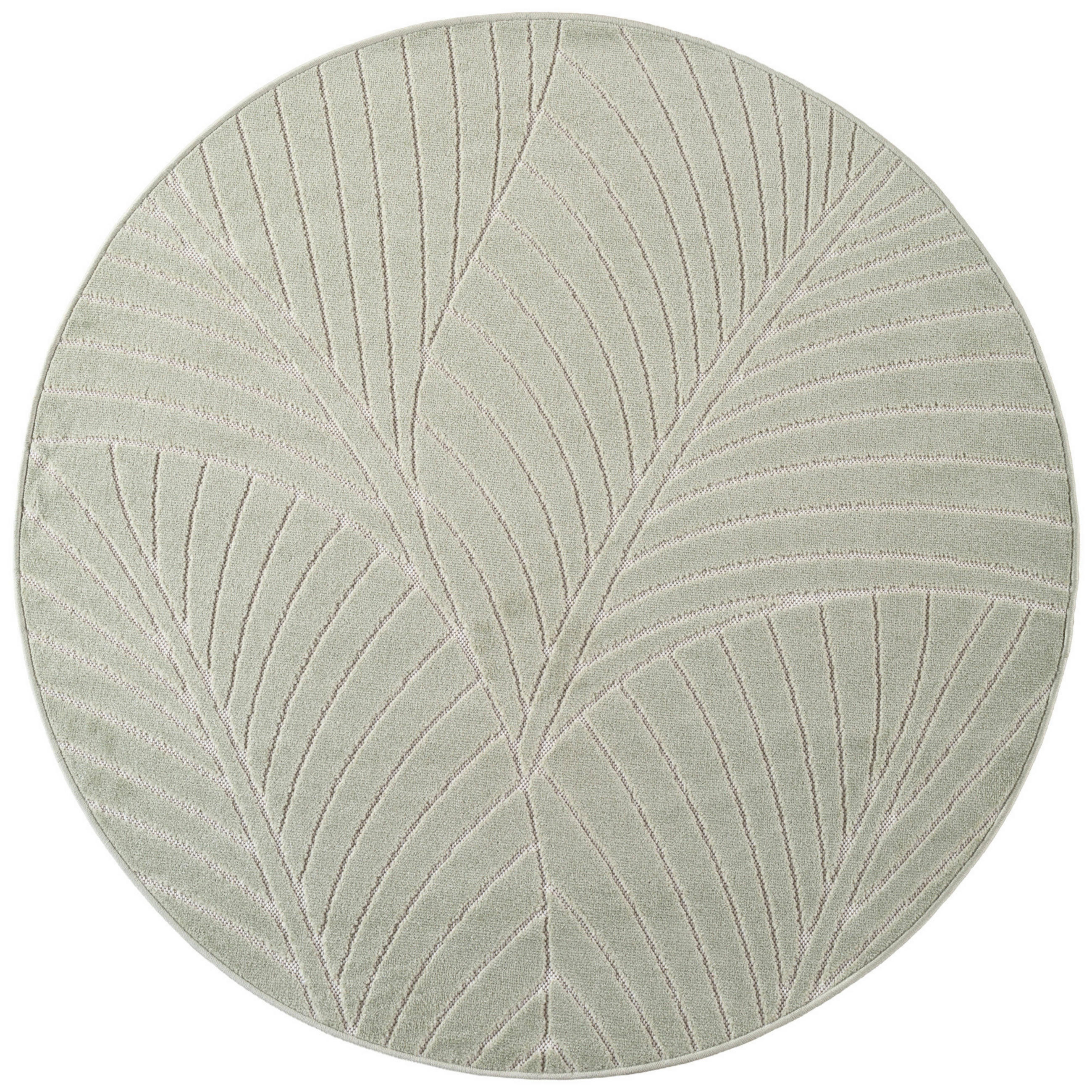 TEPPICH Outdoor, Fußbodenheizung-geeignet, mit Blattmotiv, ENGADIN in Salbeigrün, Ø 160 cm - Grün, Textil (160/160cm) - KADIMA DESIGN