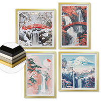 WANDBILDER 4er Set - 50x50 cm & 40x60 cm Goldrahmen - Wasserfälle, Brücken, Bäume, Jahreszeiten - Goldfarben, Kunststoff (50/50cm) - ArtPrintCave