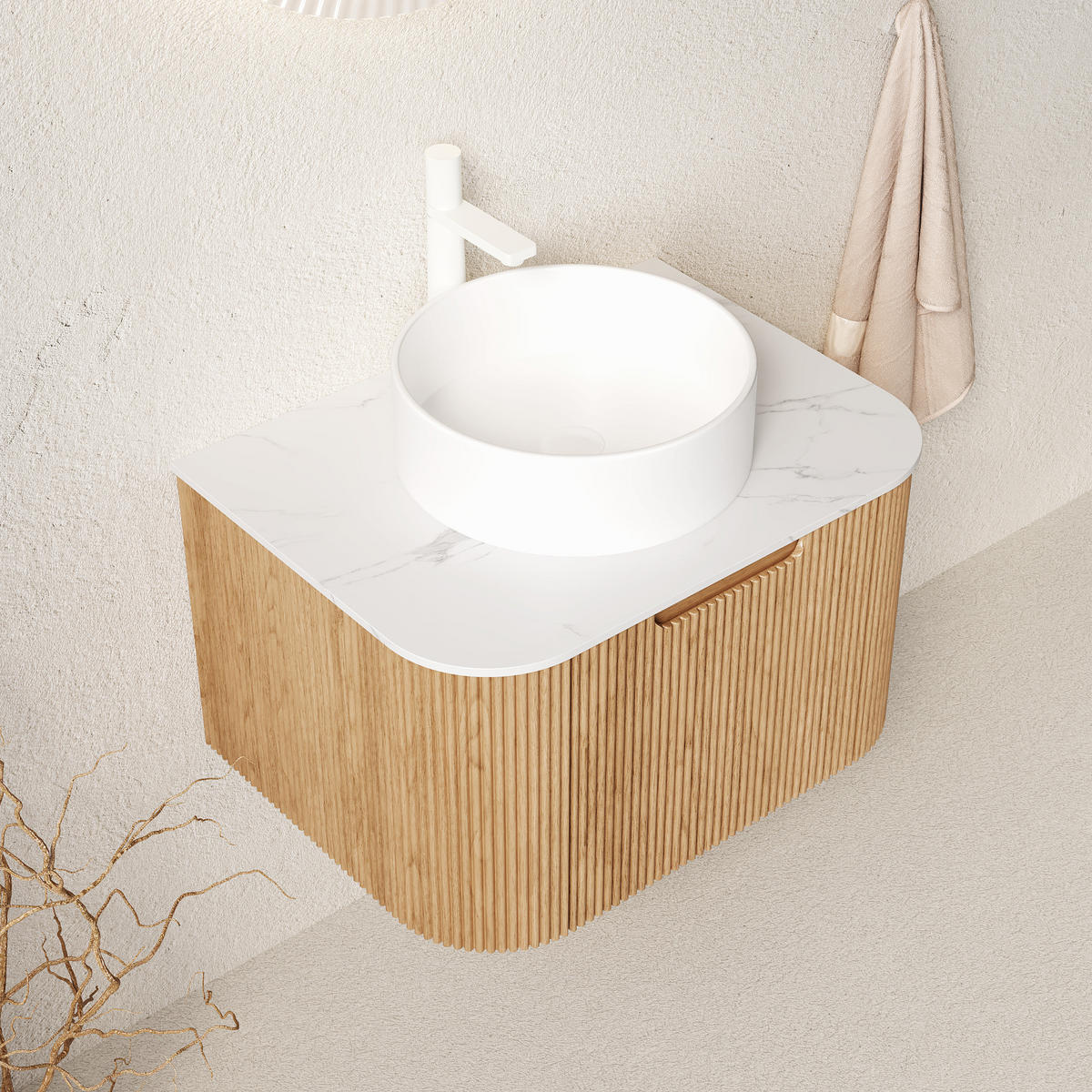 WASCHTISCHKOMBI 61x48x49cm Naturholz/Weiß mit Keramikbecken & Soft-Close - Naturfarben, Keramik (61/49/48cm) - Modfu
