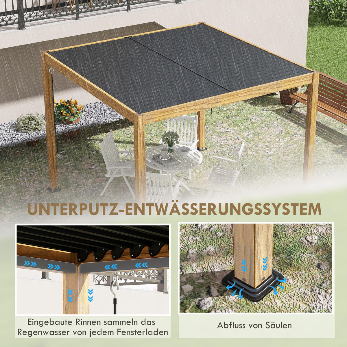 GARTENPAVILLON, UV-Schutz, Alu, Natur - Fichtefarben, Metall (297/228/297cm) - Outsunny
