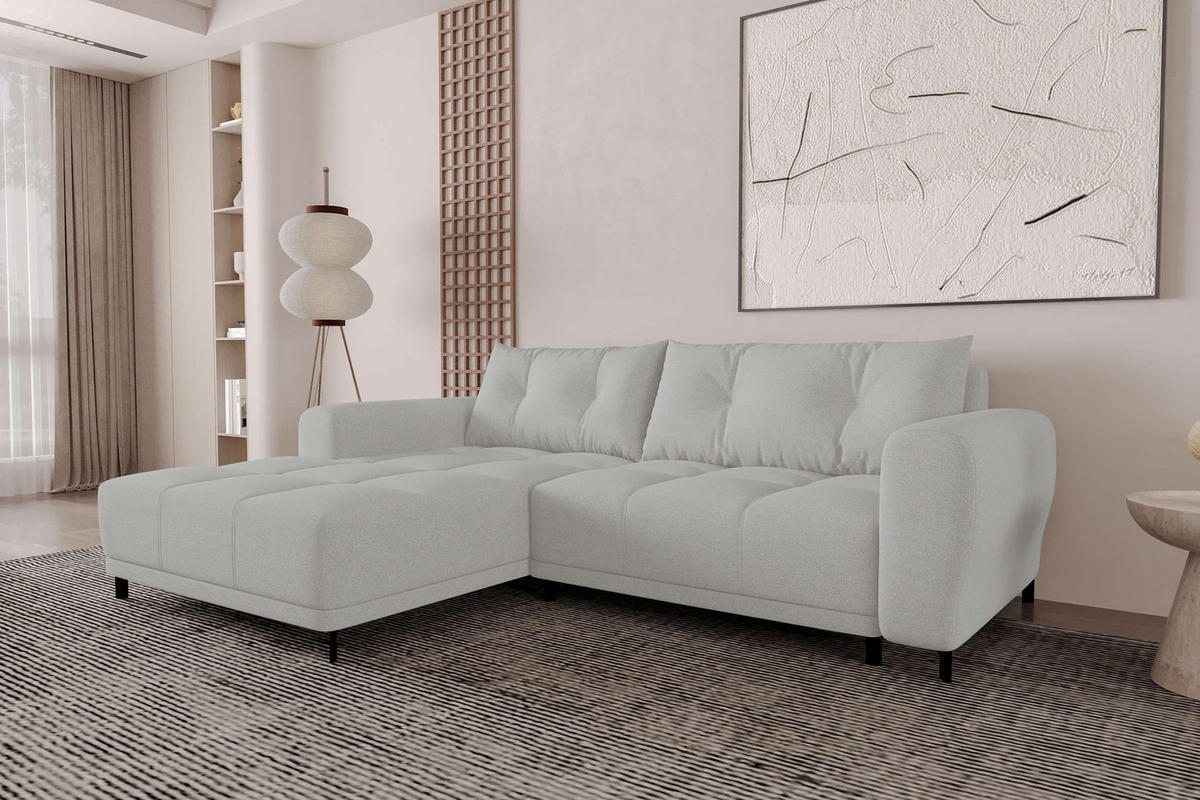 ECKSOFA Massimo Strukturstoff Hellgrau inkl. Schlaffunktion Links - Hellgrau/Schwarz, Textil/Metall (246/177cm) - 99rooms