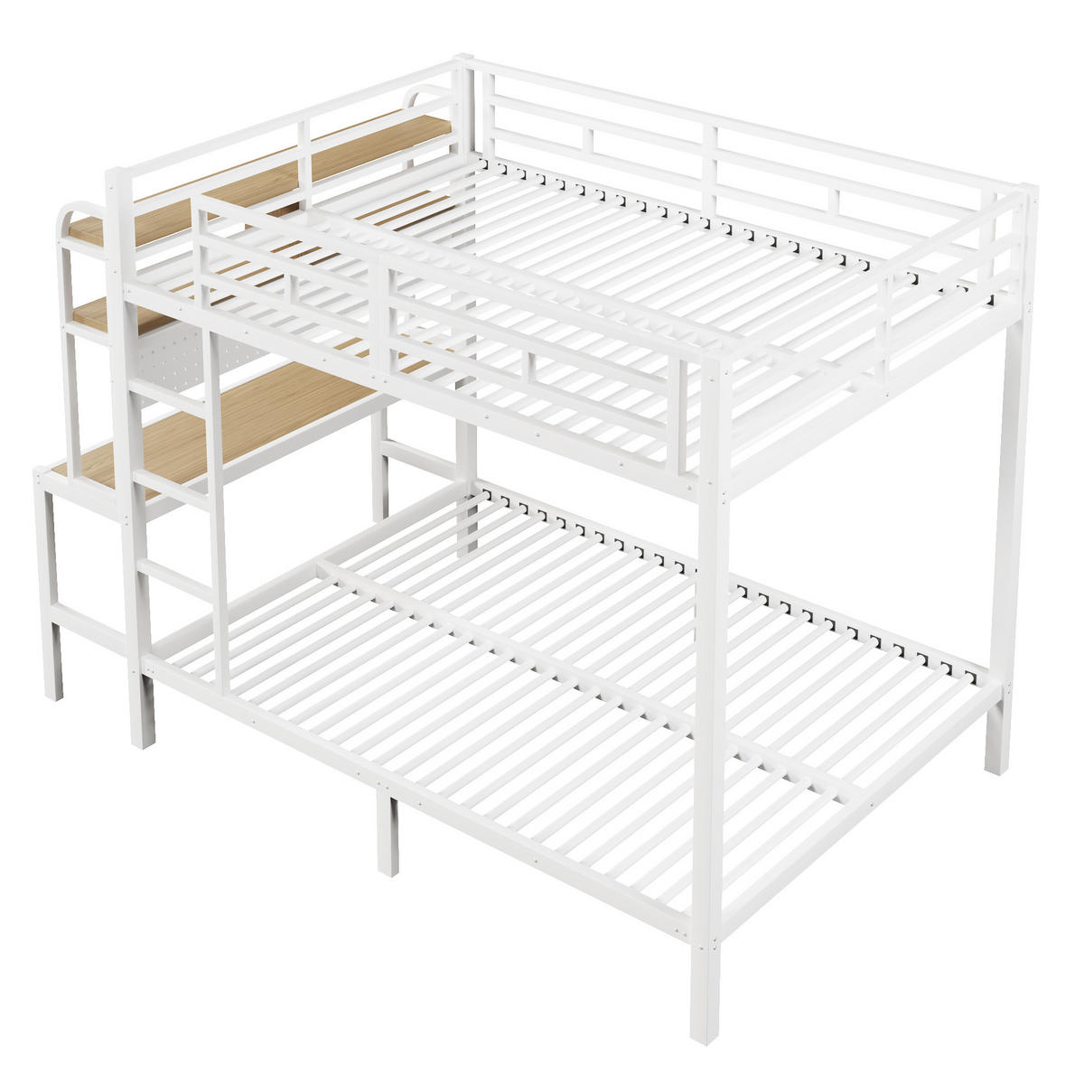 ETAGENBETT 140/200 cm Weiß mit Schreibtisch und LED-Beleuchtung mit USB-Anschluss aus Metall - Weiß, Metall (140/200cm) - OKWISH