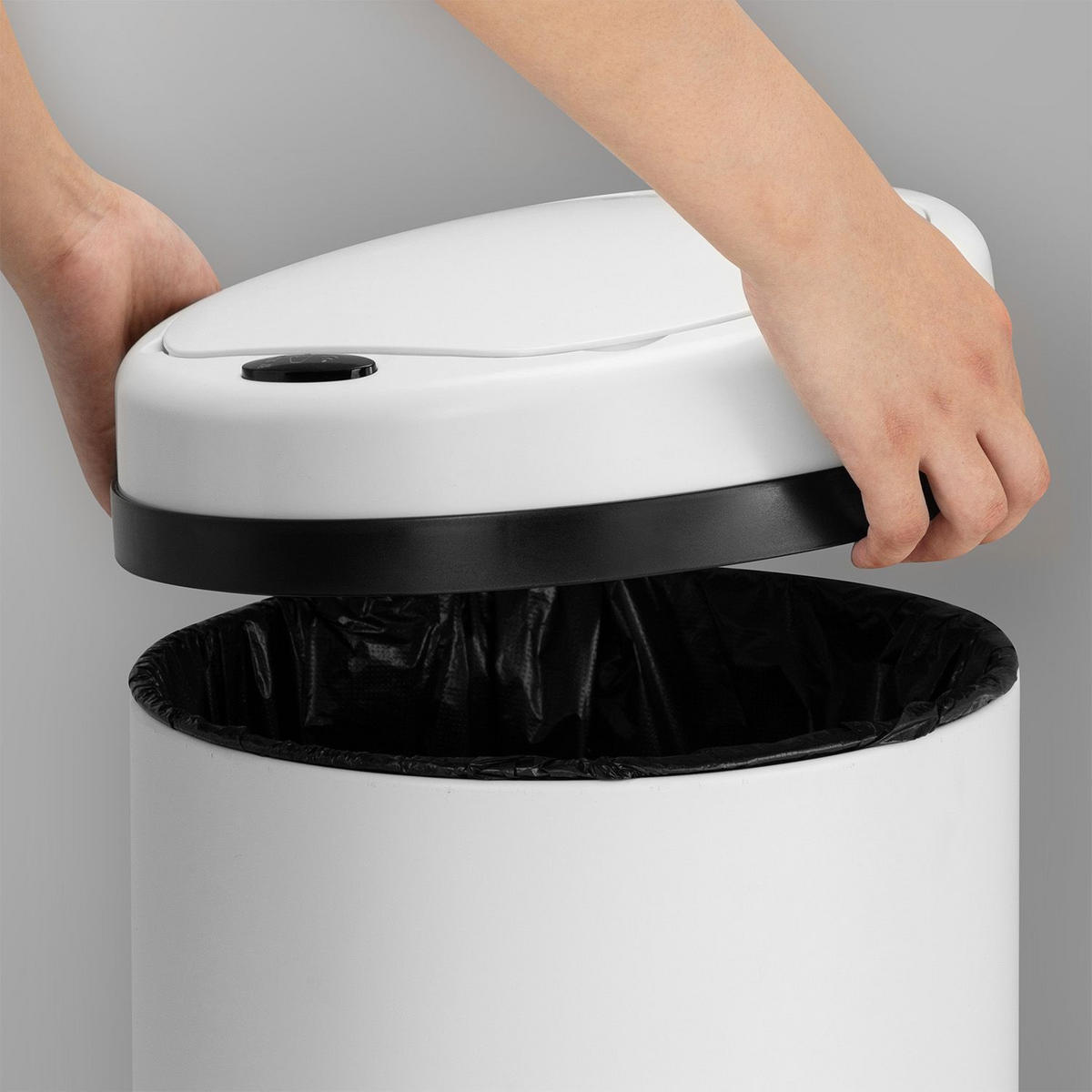 MÜLLEIMER rund 50L weiß mit Sensor - Weiß, Metall (31/77/31cm) - Juskys