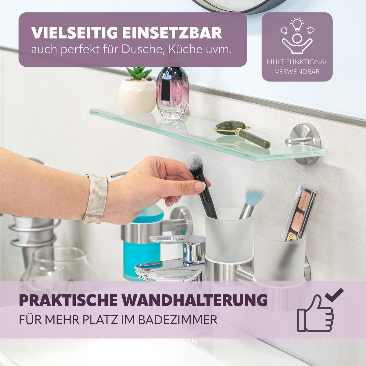 GLASABLAGE PIAZZA Edelstahl, inkl. Klebeset - Edelstahlfarben, Metall (46.5/6/13cm) - bremermann